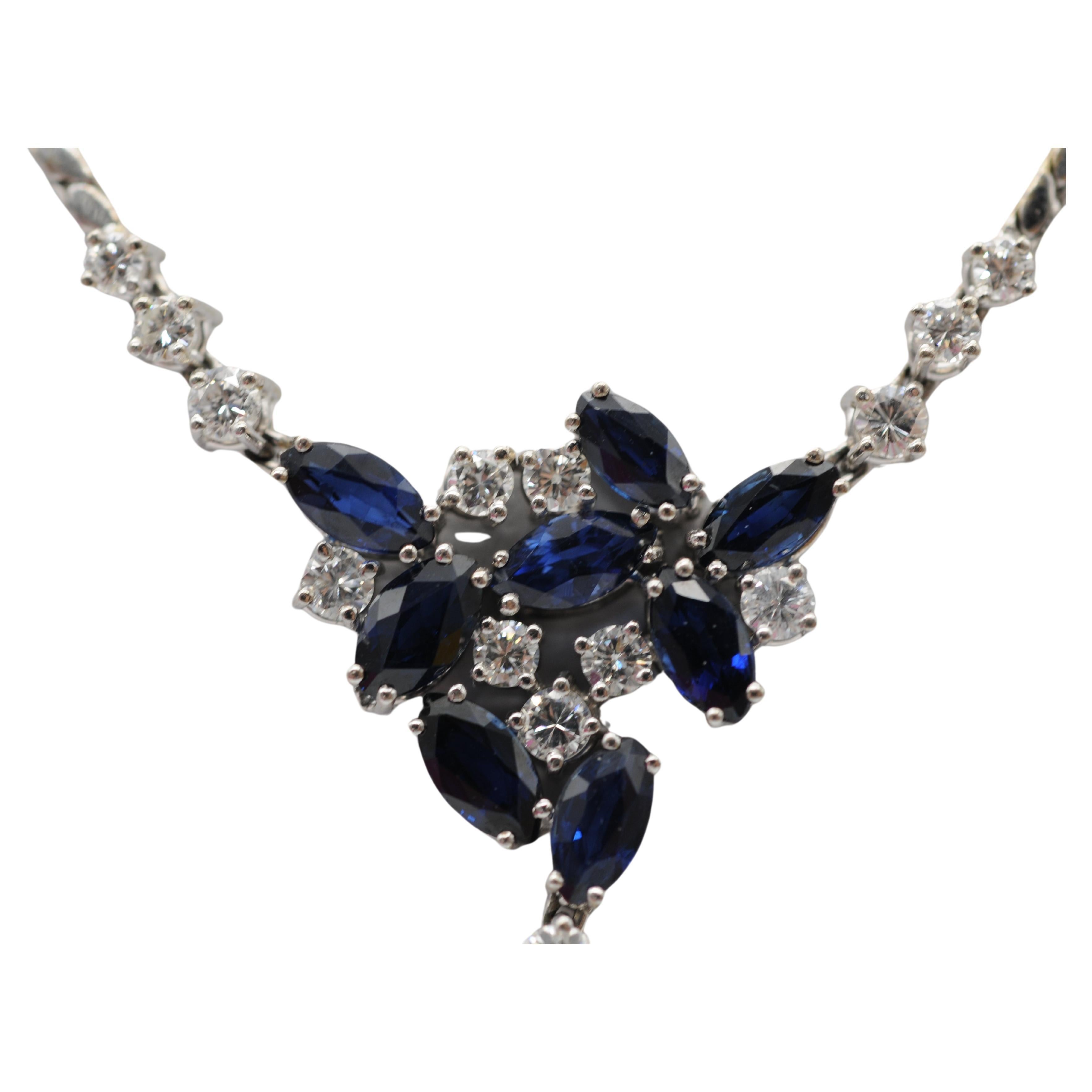 Collana Majestic con diamanti e zaffiro in oro bianco 14 carati in vendita 5