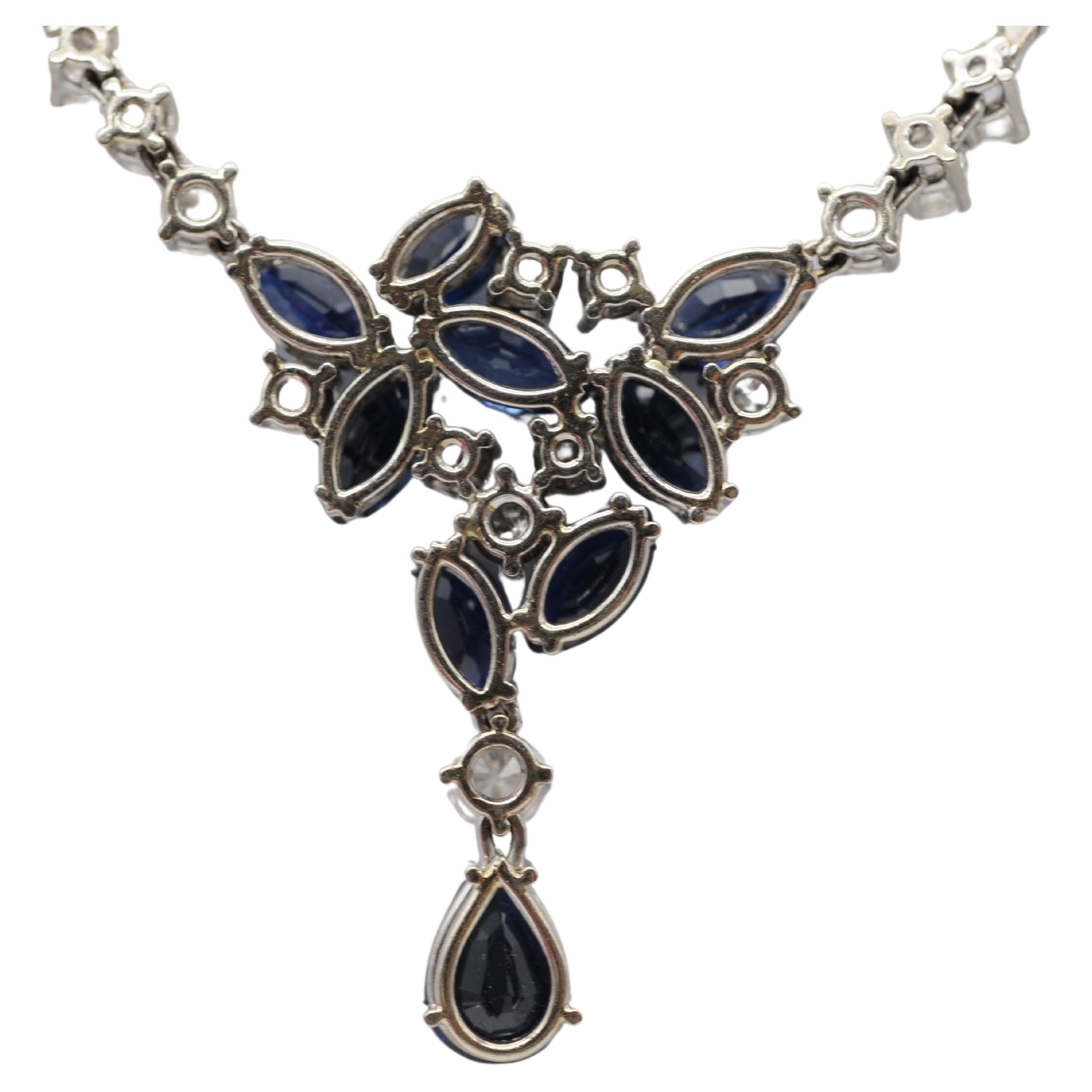 Collana Majestic con diamanti e zaffiro in oro bianco 14 carati in vendita 6