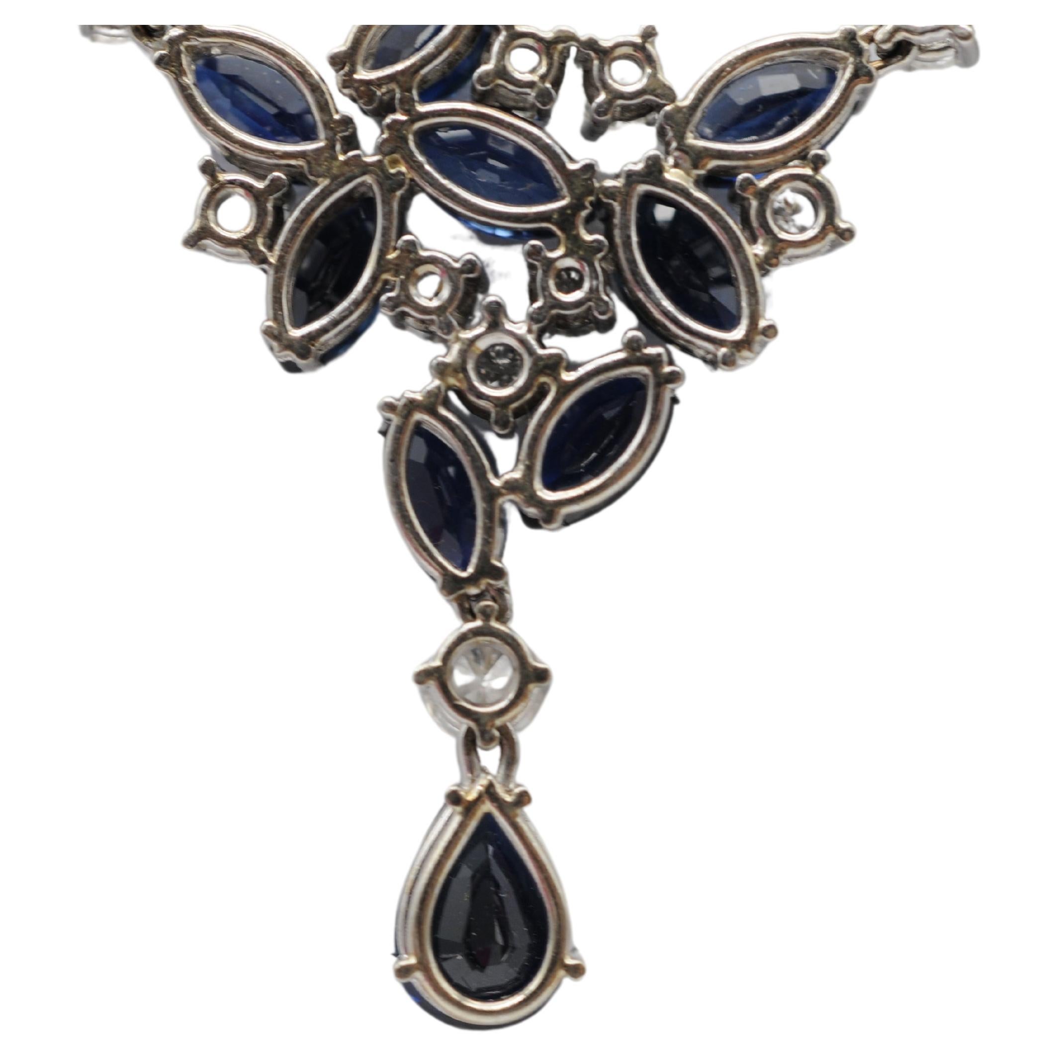 Collana Majestic con diamanti e zaffiro in oro bianco 14 carati in vendita 7
