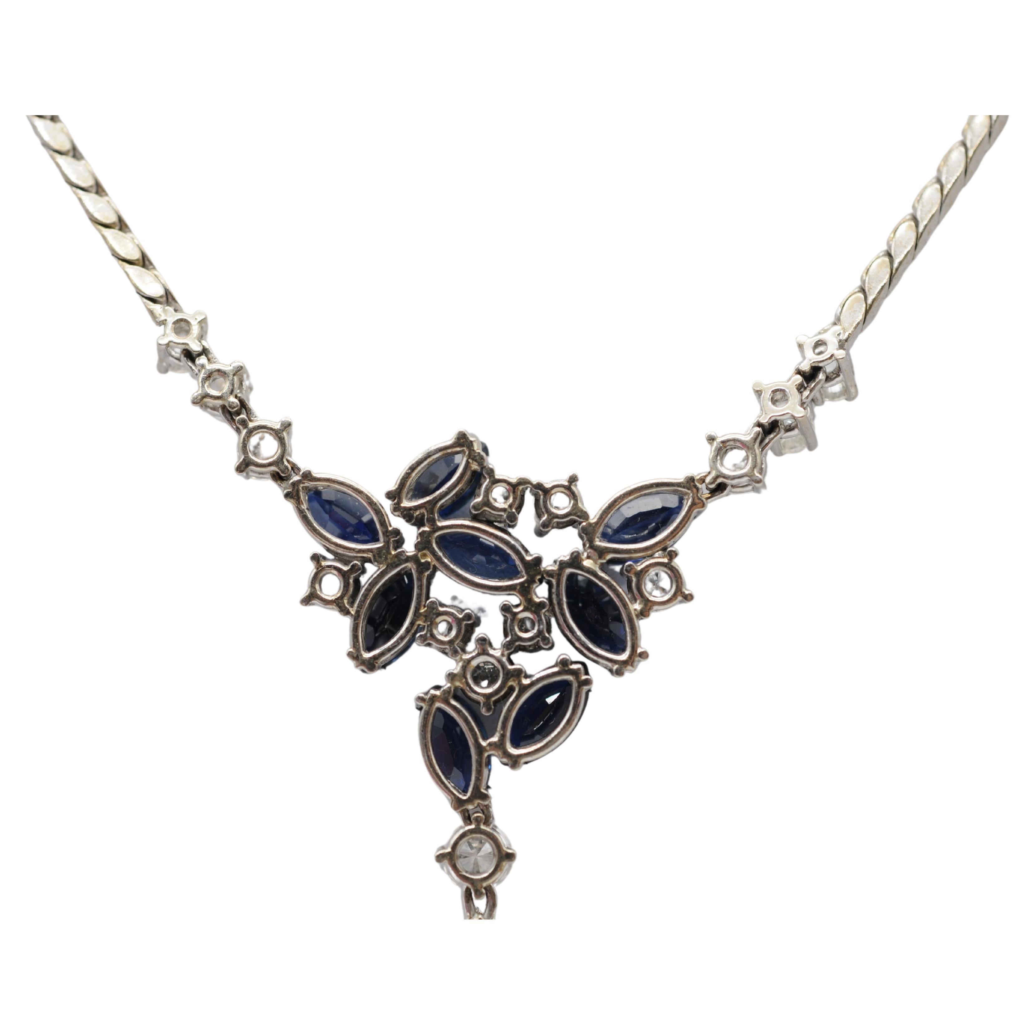 Collana Majestic con diamanti e zaffiro in oro bianco 14 carati in vendita 9
