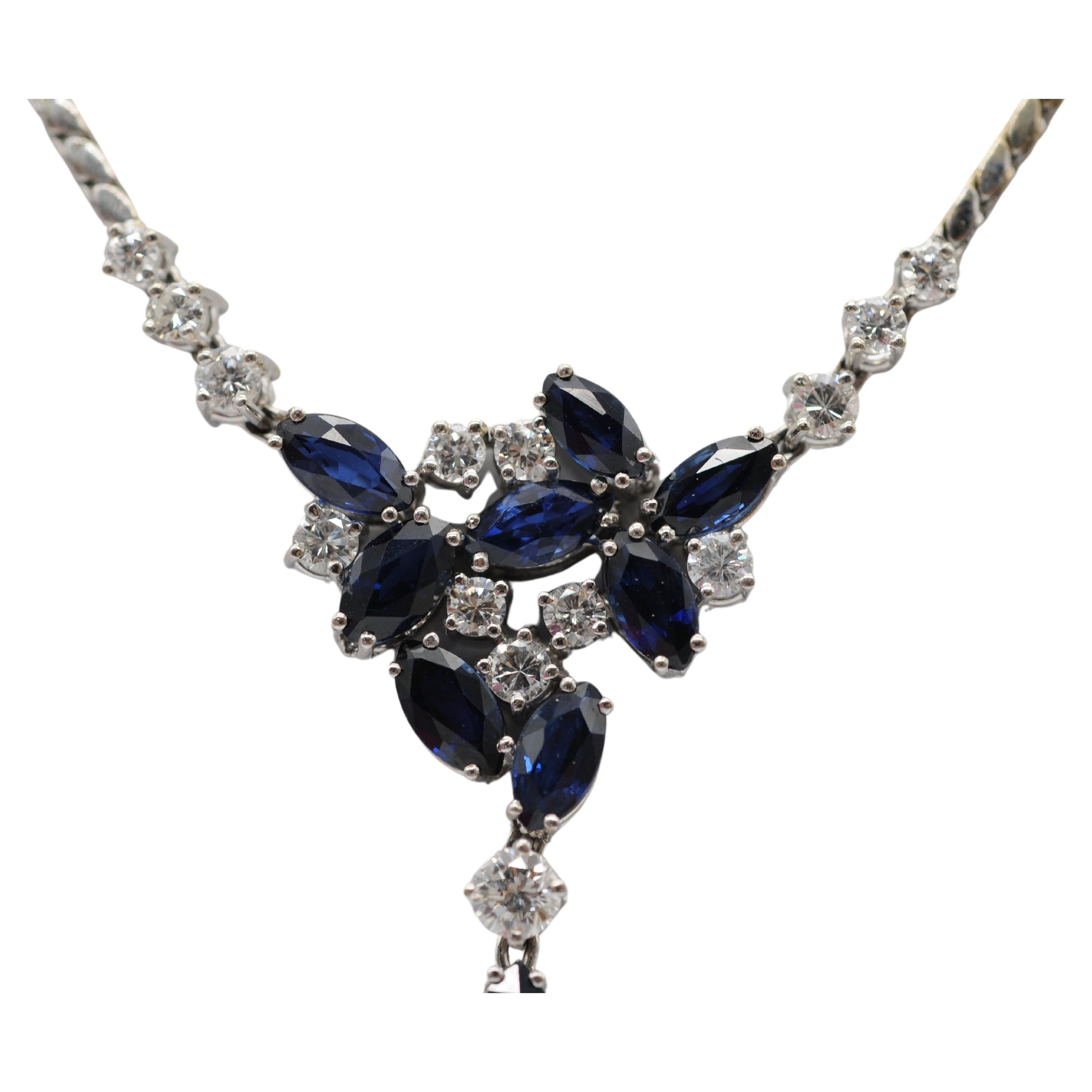 Collana Majestic con diamanti e zaffiro in oro bianco 14 carati In condizioni buone in vendita a Berlin, BE