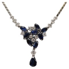 Majestic Necklace with diamonds and sapphire in 14k white gold