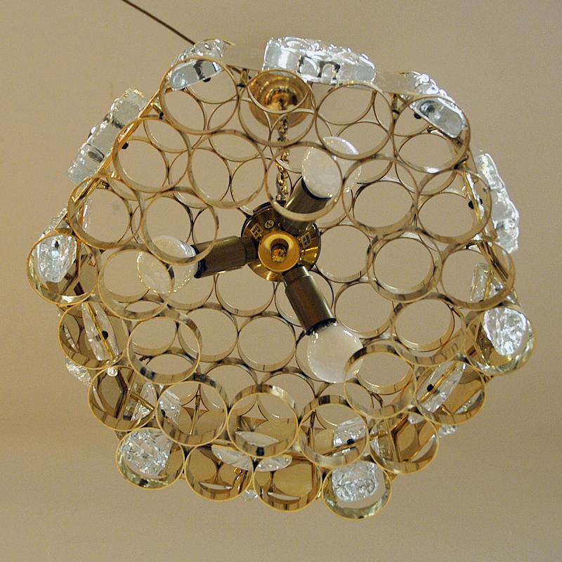  Fabolous Norwegian Brass and Glass Ceiling Lamp by Metall Service, 1970s For Sale 5