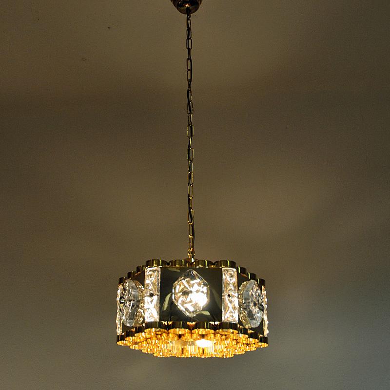  Fabolous Norwegian Brass and Glass Ceiling Lamp by Metall Service, 1970s For Sale 1