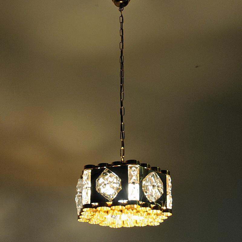  Fabolous Norwegian Brass and Glass Ceiling Lamp by Metall Service, 1970s In Good Condition For Sale In Stockholm, SE