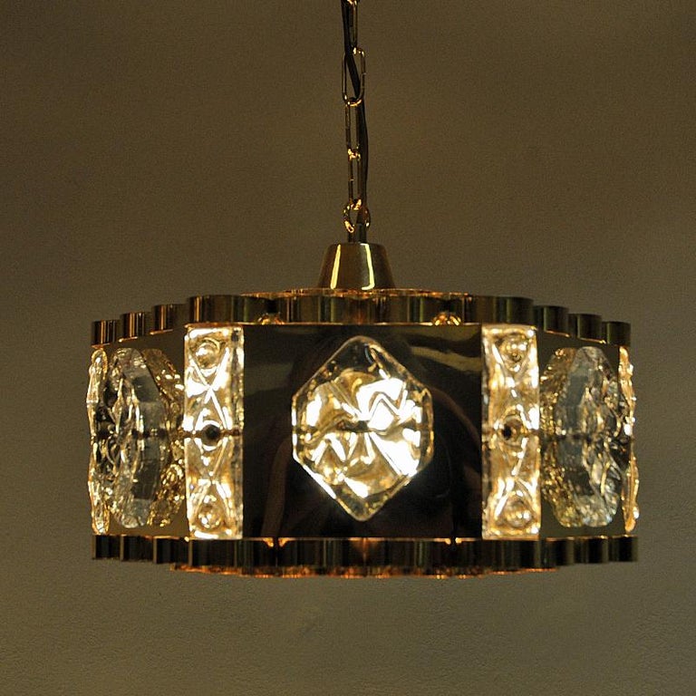 Fabolous Norwegian Brass and Glass Ceiling Lamp by Metall Service