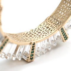 Majestic Oasis Bangle in 14K Gold with Round Emeralds & Carved Crystal Quartz