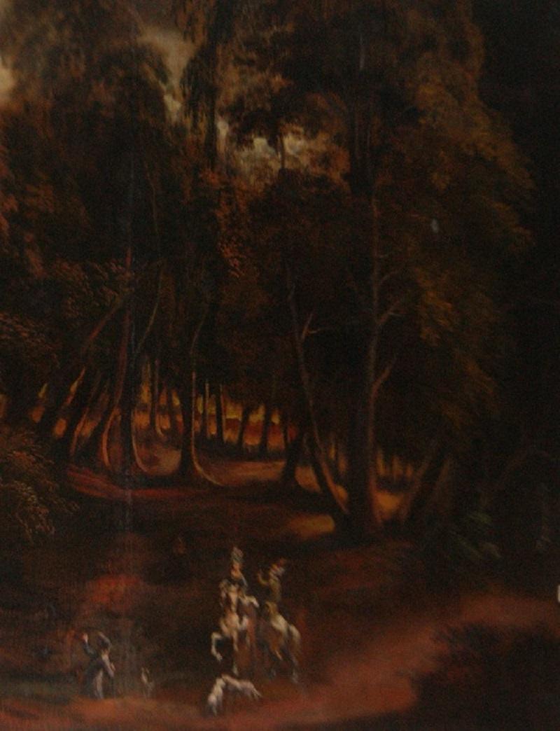 Spectacular Italian oil on canvas from the 1700s, depicting a landscape with a forest, a stream with a small waterfall, horseback riders, and a traveler at twilight.

Origin: Italy
Period: 1700
Dimensions: 246x172h cm.