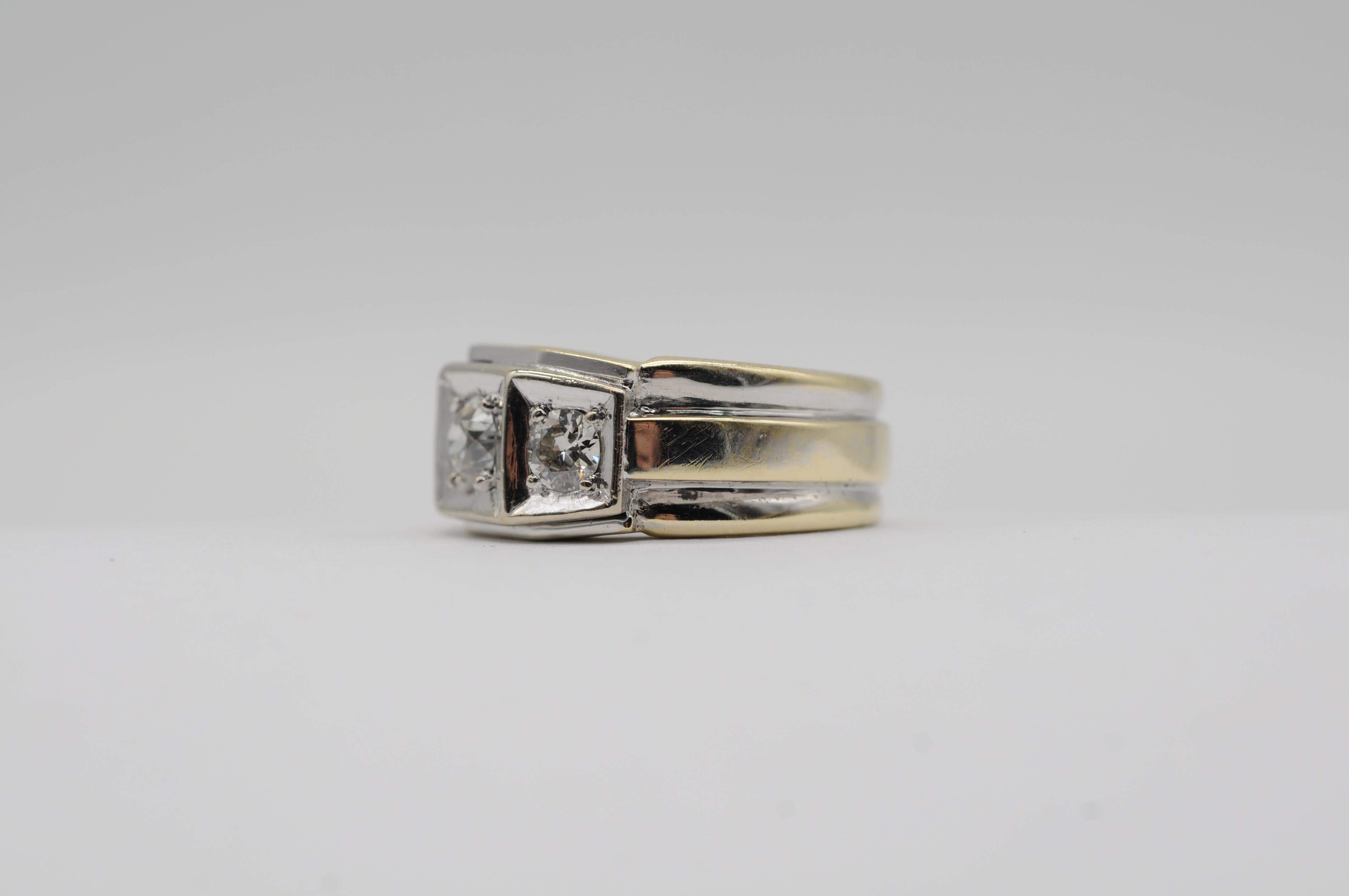 Majestätischer alter Ring mit 3 Diamanten im alteuropäischen Schliff 6