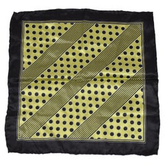 Retro Majestic Olive Green & Black Polka Dots and Stripes Silk Handkerchief