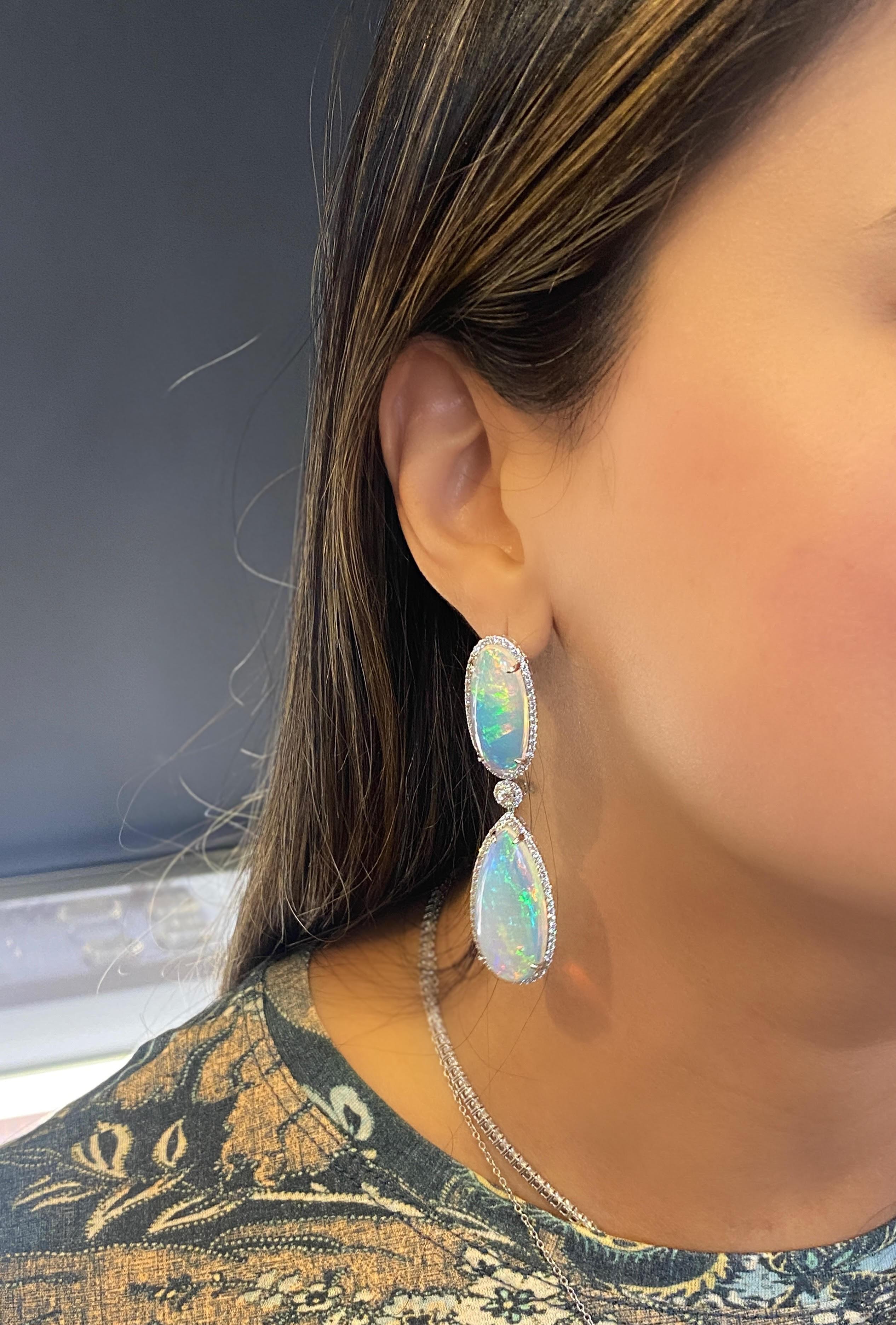Women's or Men's Majestic Opal (46.48 ctw)  and Diamond Drop Earrings 'One of a Kind' For Sale