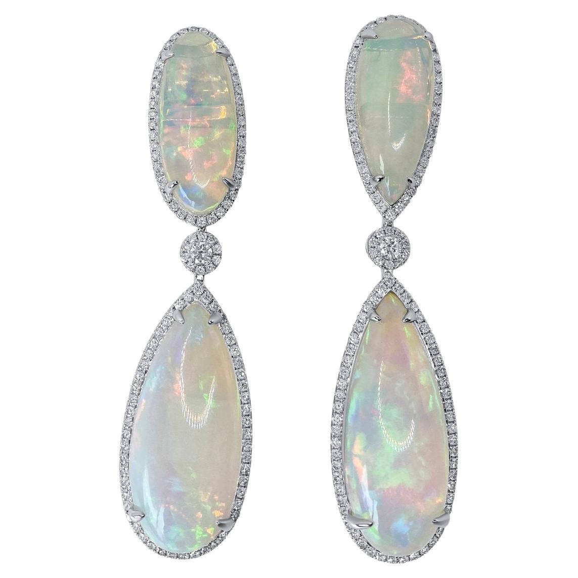 Majestätischer Opal (46.48 ctw)  Einzigartige Tropfenohrringe mit Diamanten