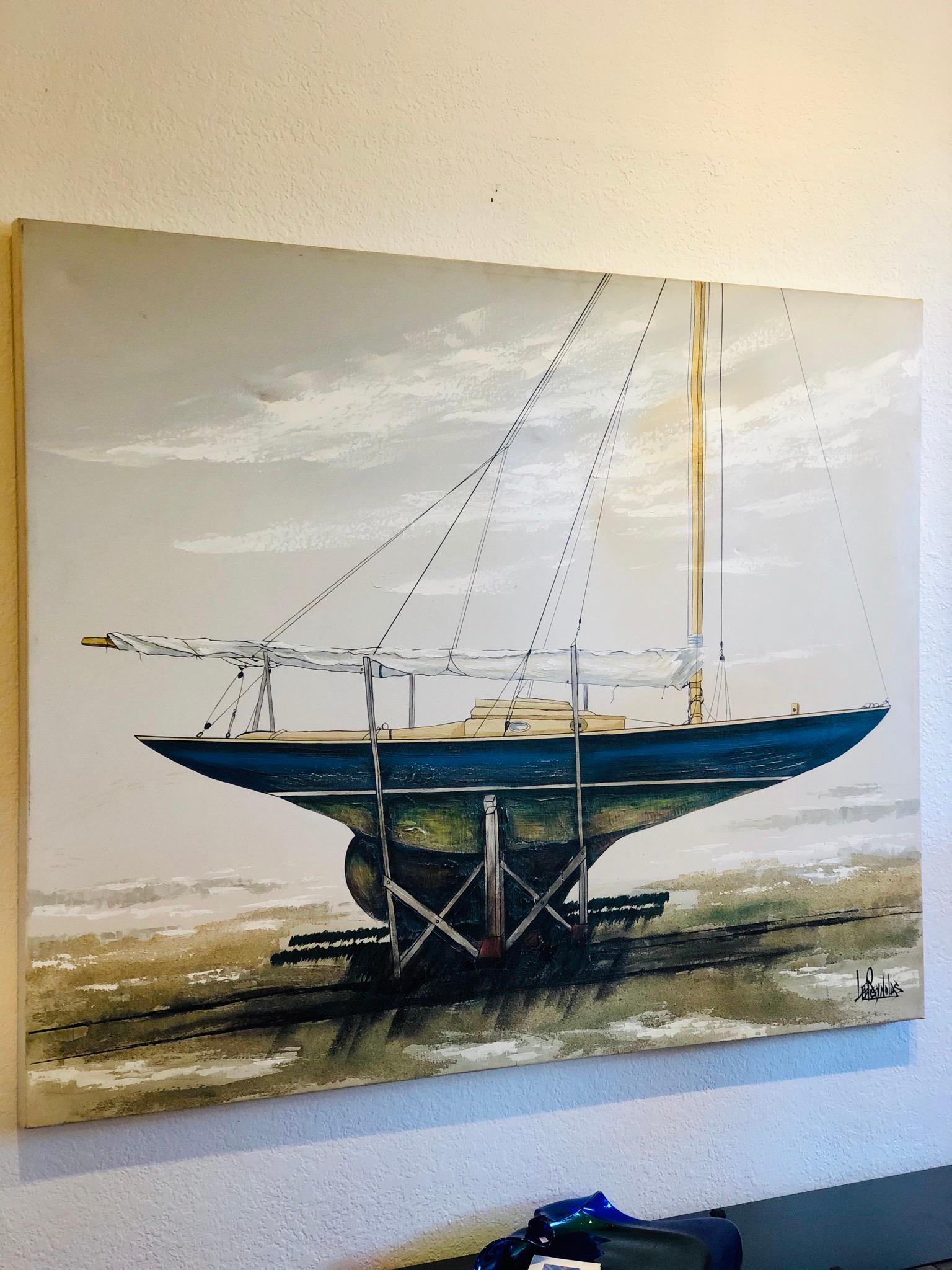 Mid-Century Modern Majestic Original X-Large Sailboat Painting by Lee Reynolds