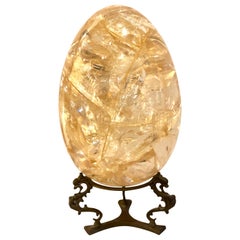 Majestic Oversize Cracked Lucite or Resin Egg on Brass Base