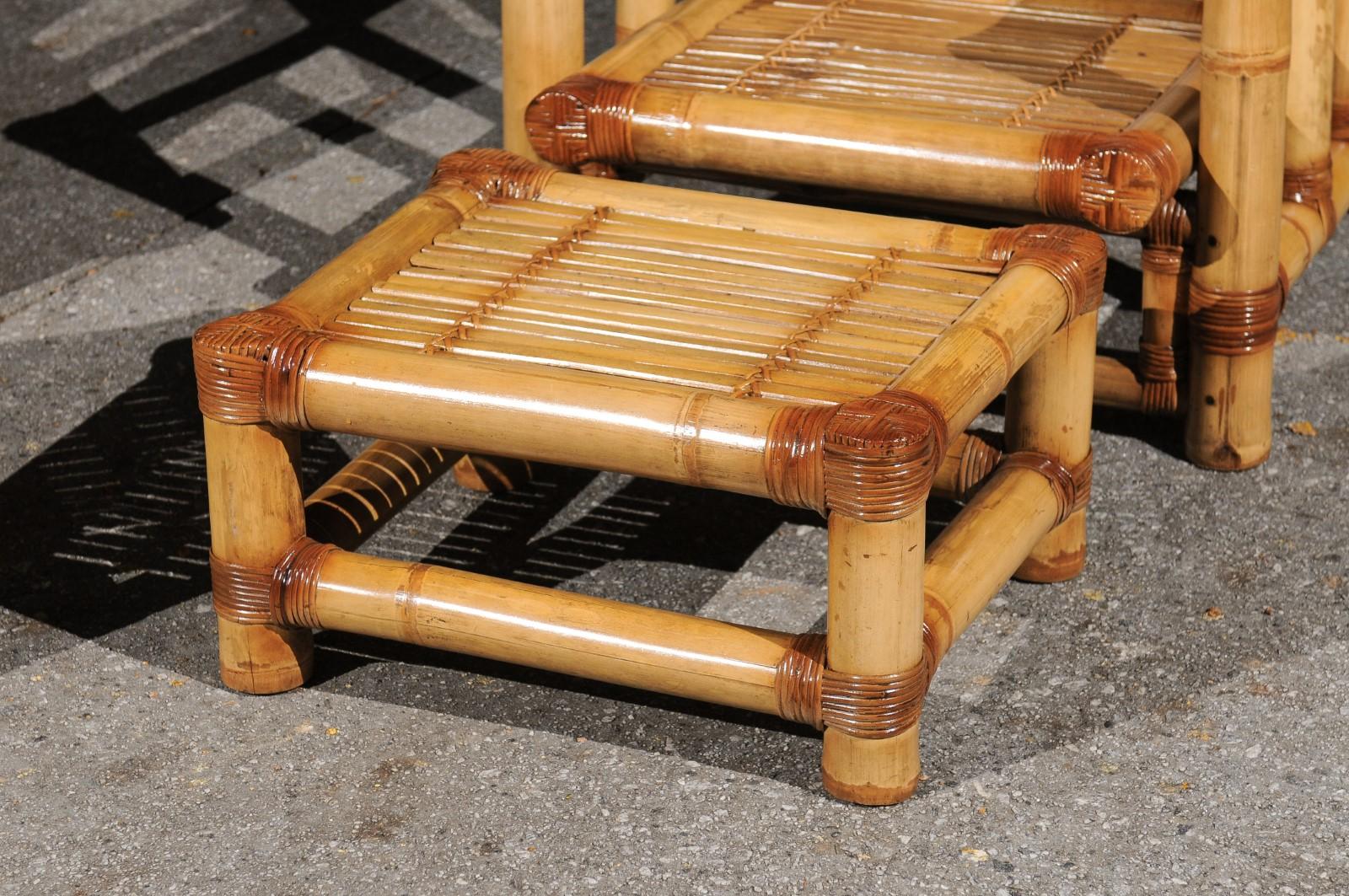 Majestic Pair of Bamboo Pagoda Loungers with Ottomans by Budji Layug, circa 1980 For Sale 8