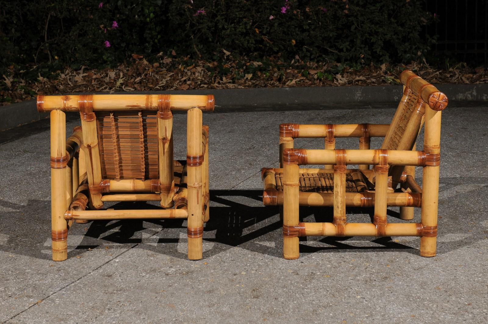 Philippine Majestic Pair of Bamboo Pagoda Loungers with Ottomans by Budji Layug, circa 1980 For Sale