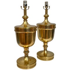 Majestic Pair of Brass Urn Table Lamps