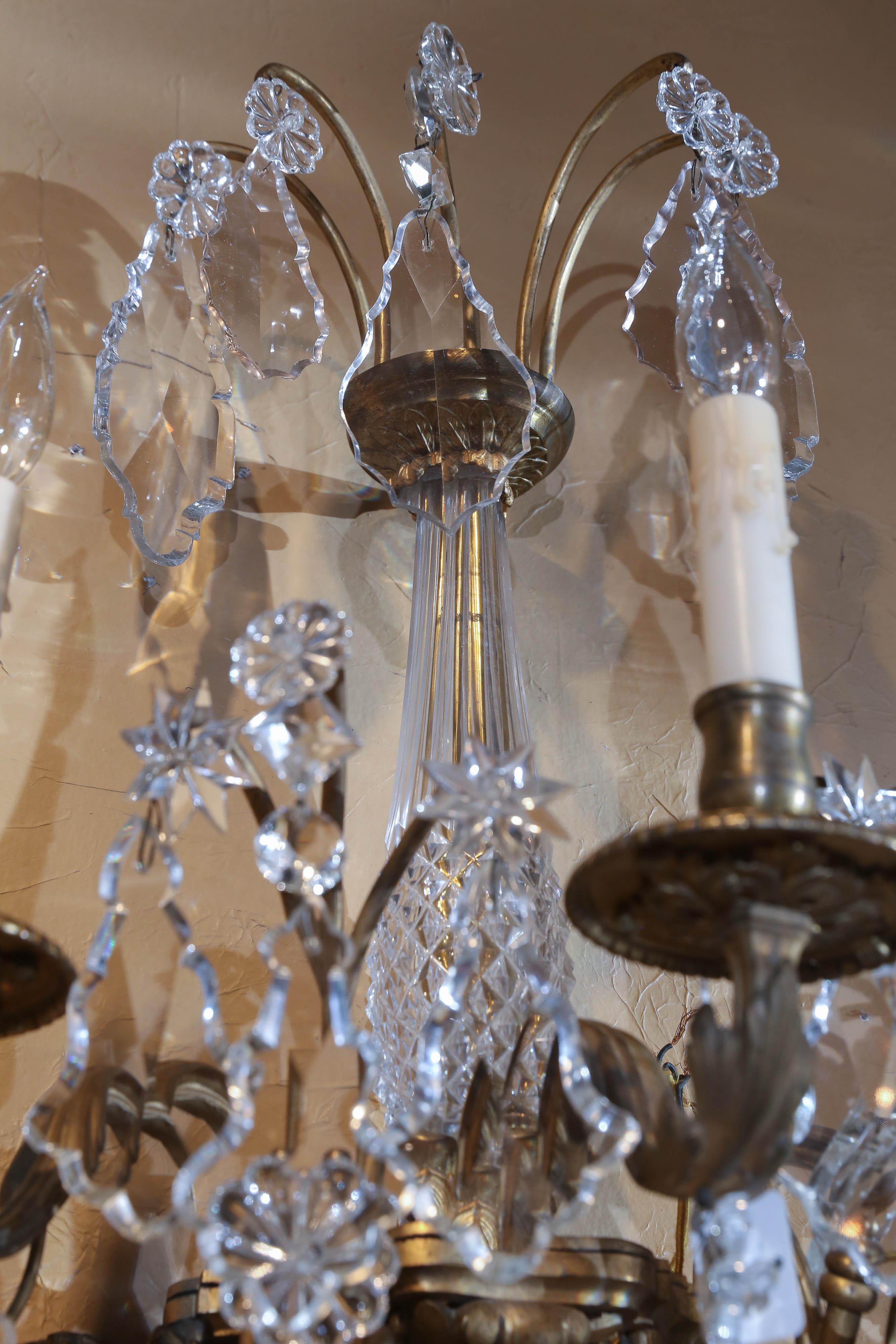 Majestic Pair of French Bronze Sconces, Late 19th Century with Baccarat Crystal For Sale 1