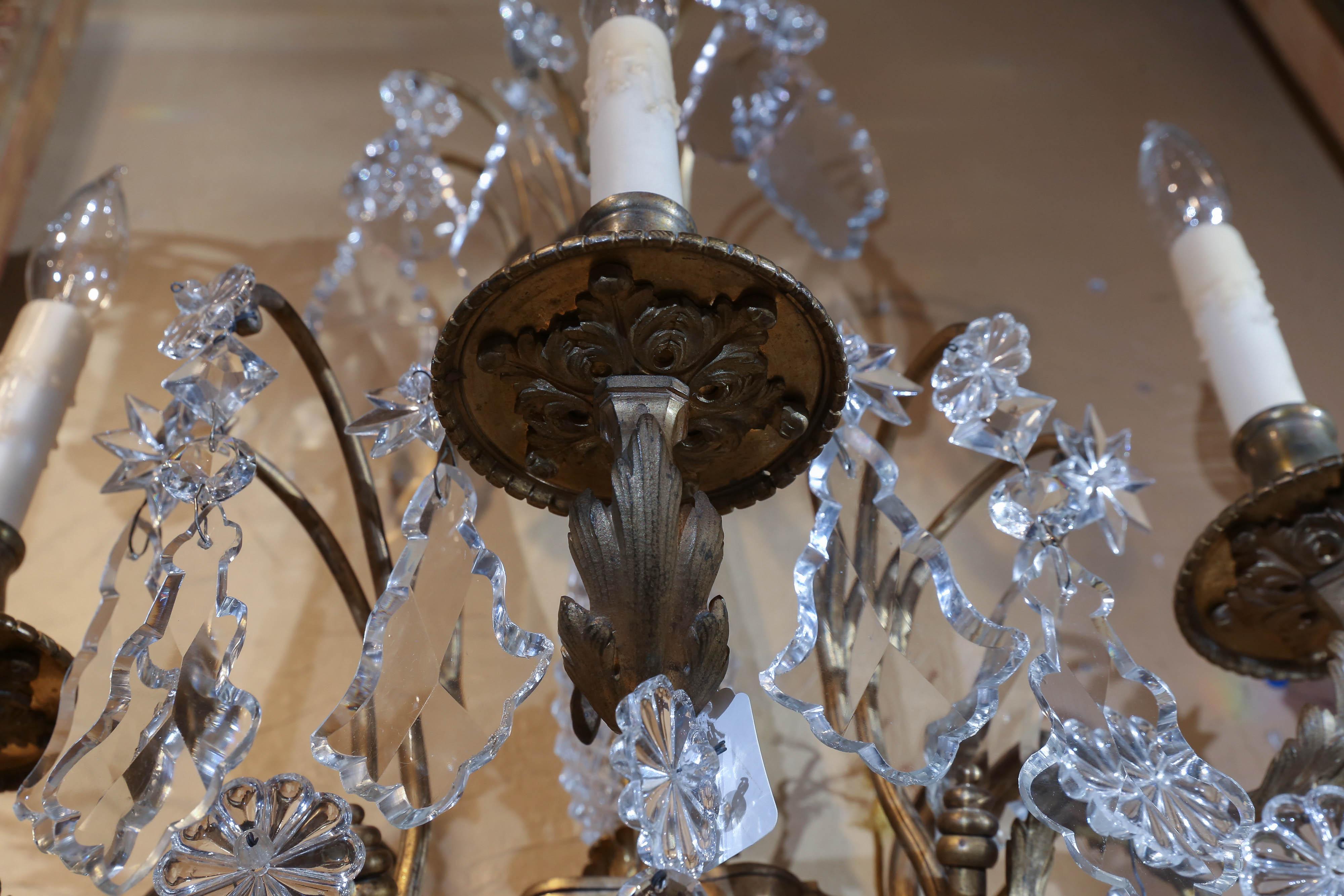 Majestic Pair of French Bronze Sconces, Late 19th Century with Baccarat Crystal For Sale 4