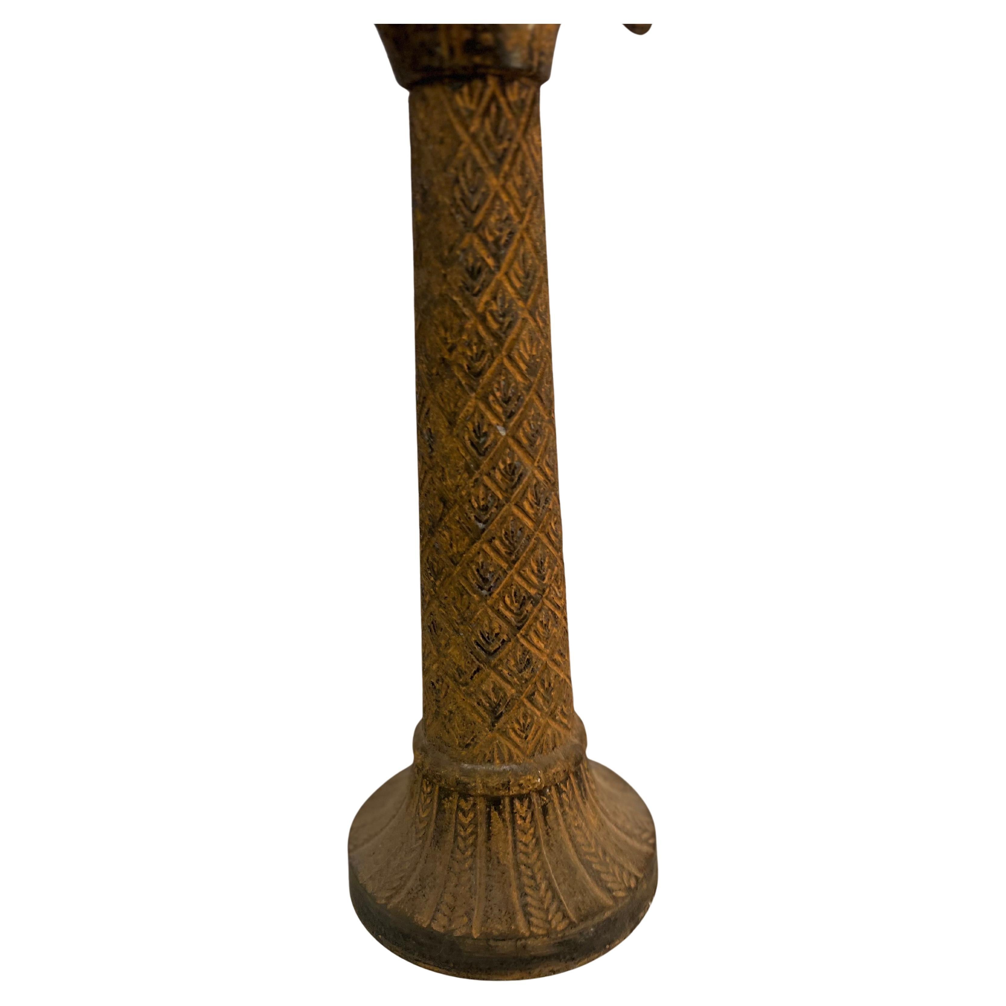 Pair of majestic tall metal palm tree candle holders sticks , nice patinated rustic finish great for Costal Hollywood regency home decor.
