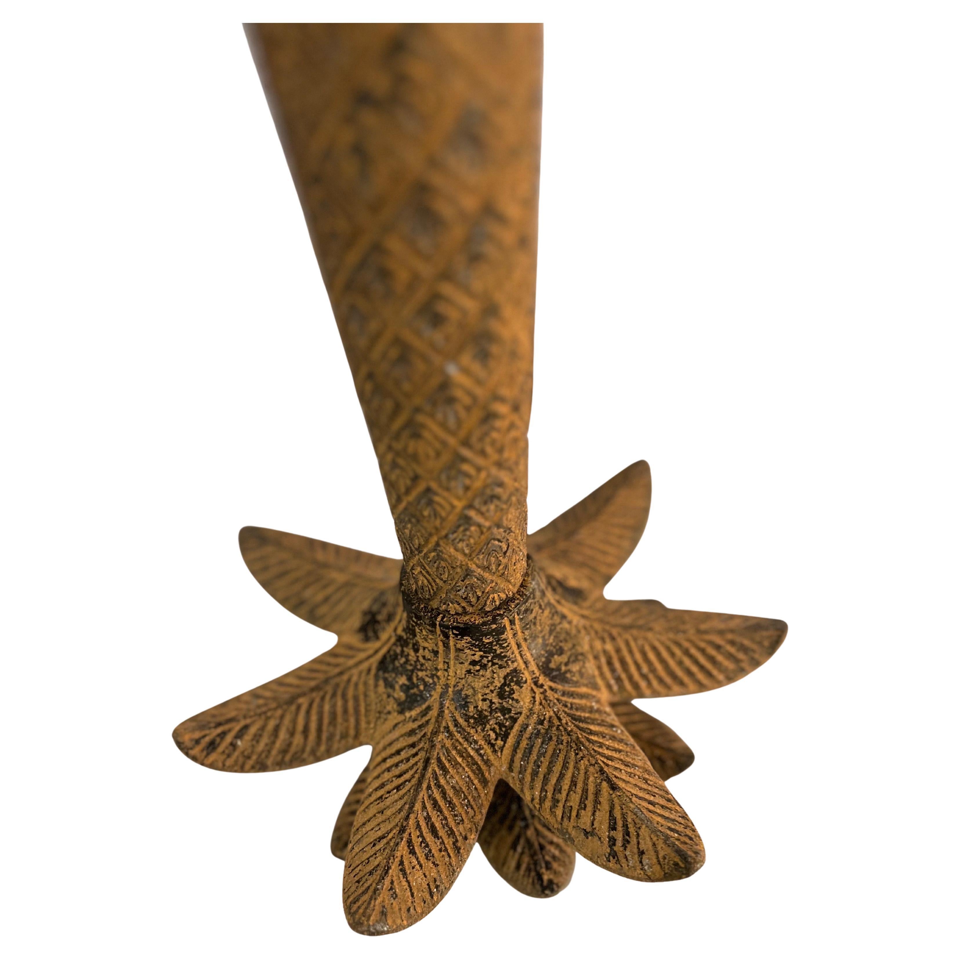 American Classical Majestic Pair Of Tall Patinated Rustic Metal Palm Tree Candle Stick Holders For Sale