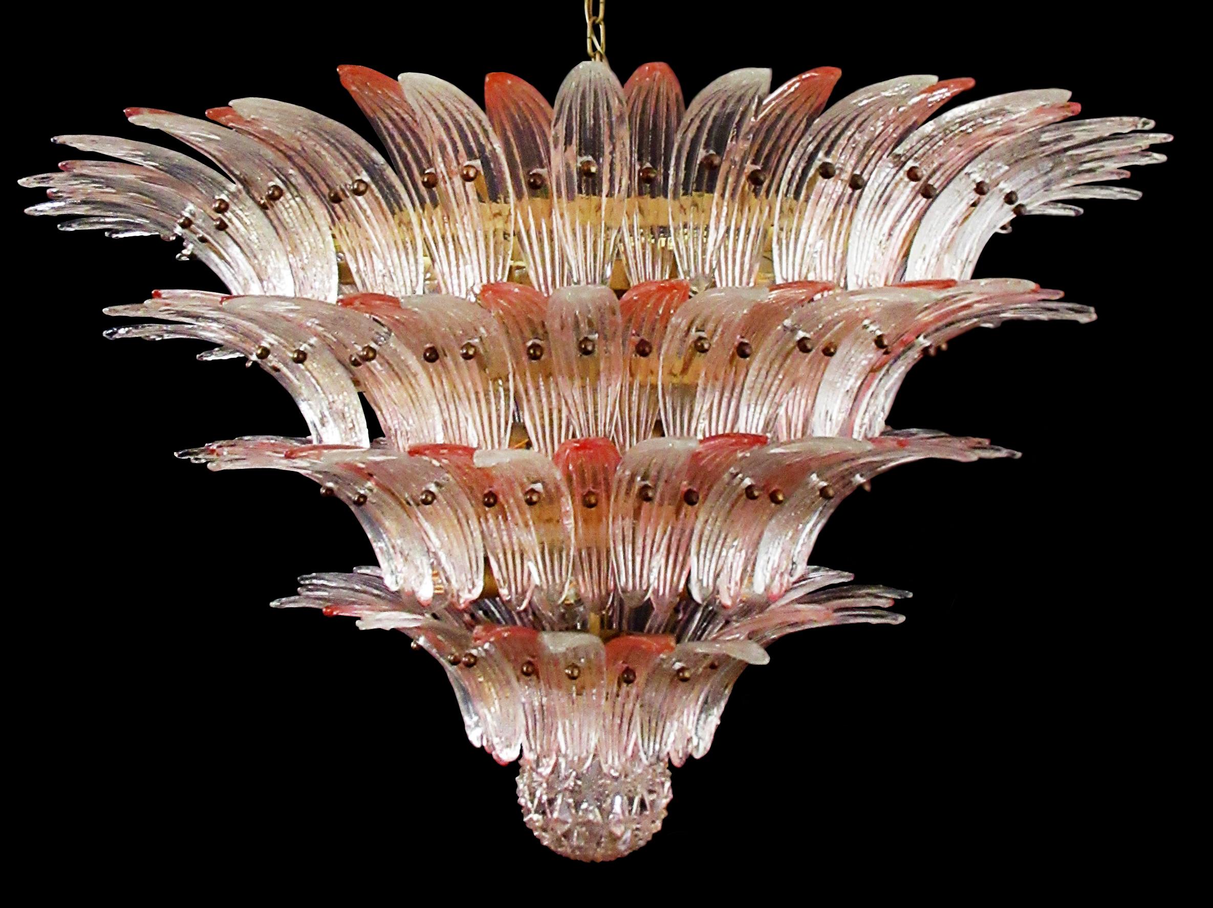 Majestic Palmette Chandelier Pink and Ice Glasses, Murano 11