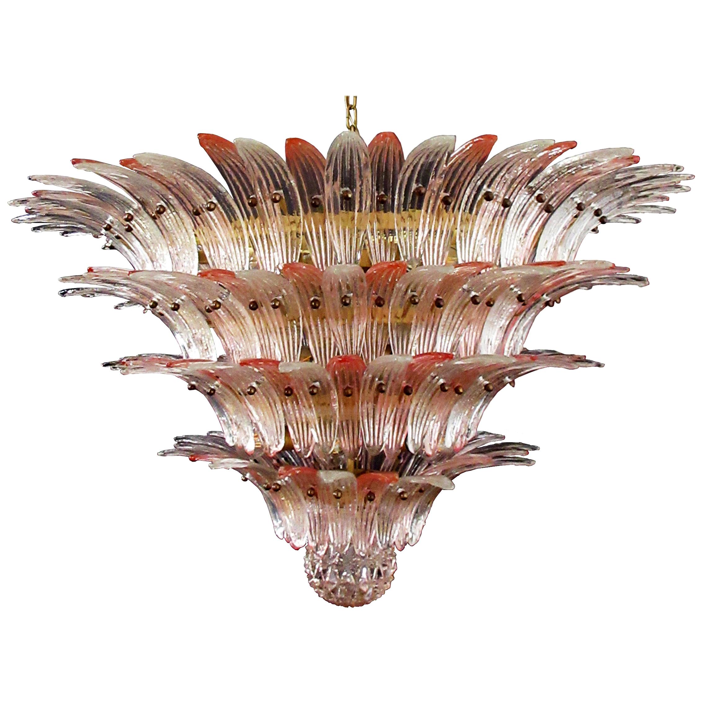 Majestic Palmette Chandelier Pink and Ice Glasses, Murano