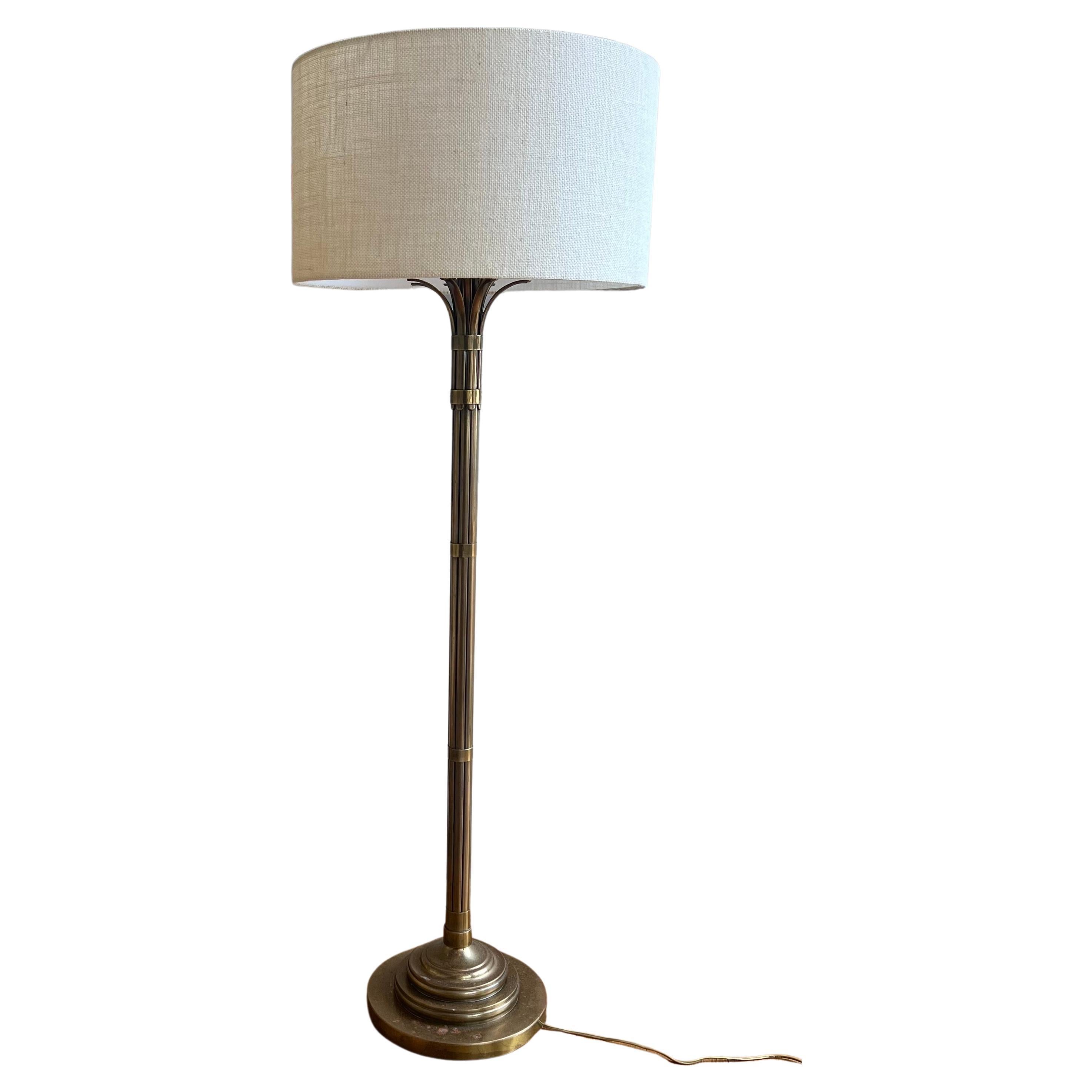 Striking solid patinated brass floor lamp, beautiful palm tree style very heavy great quality double side sockets, lampshade not included in working condition lamp shade not included, one of a kind piece very rare.