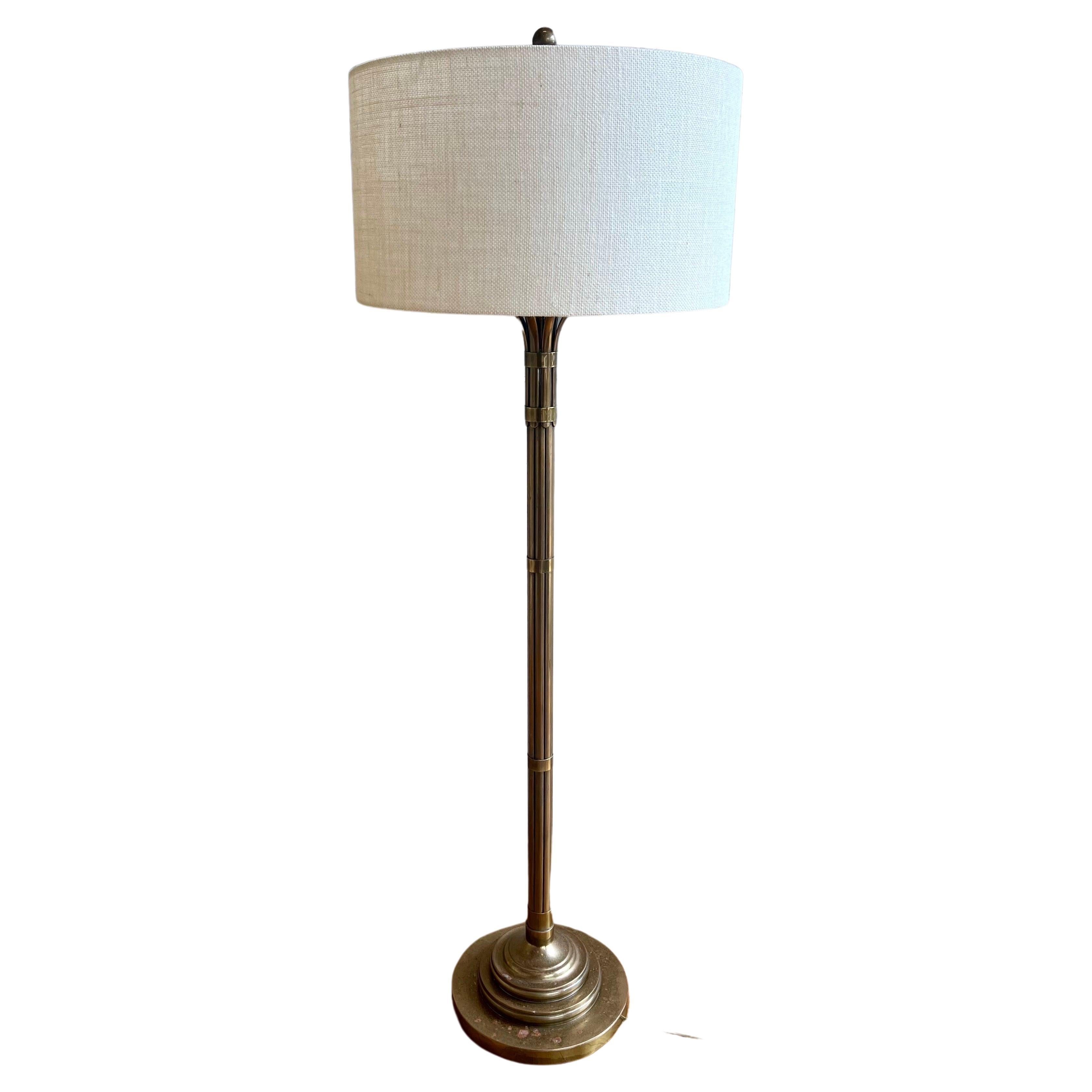 American Majestic Patinated Brass Art Deco Palm Floor Lamp  For Sale