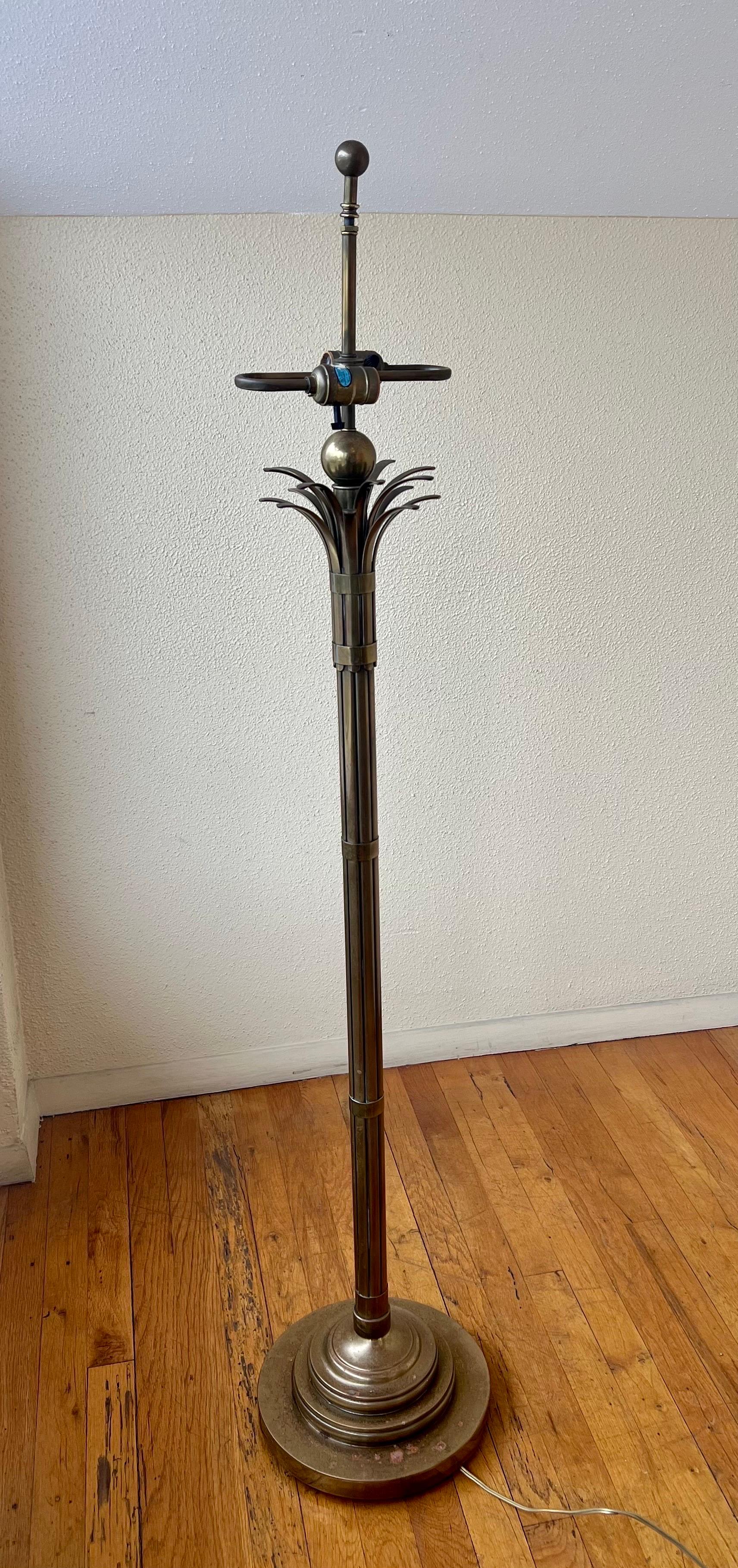 Majestic Patinated Brass Art Deco Palm Floor Lamp  In Good Condition For Sale In San Diego, CA