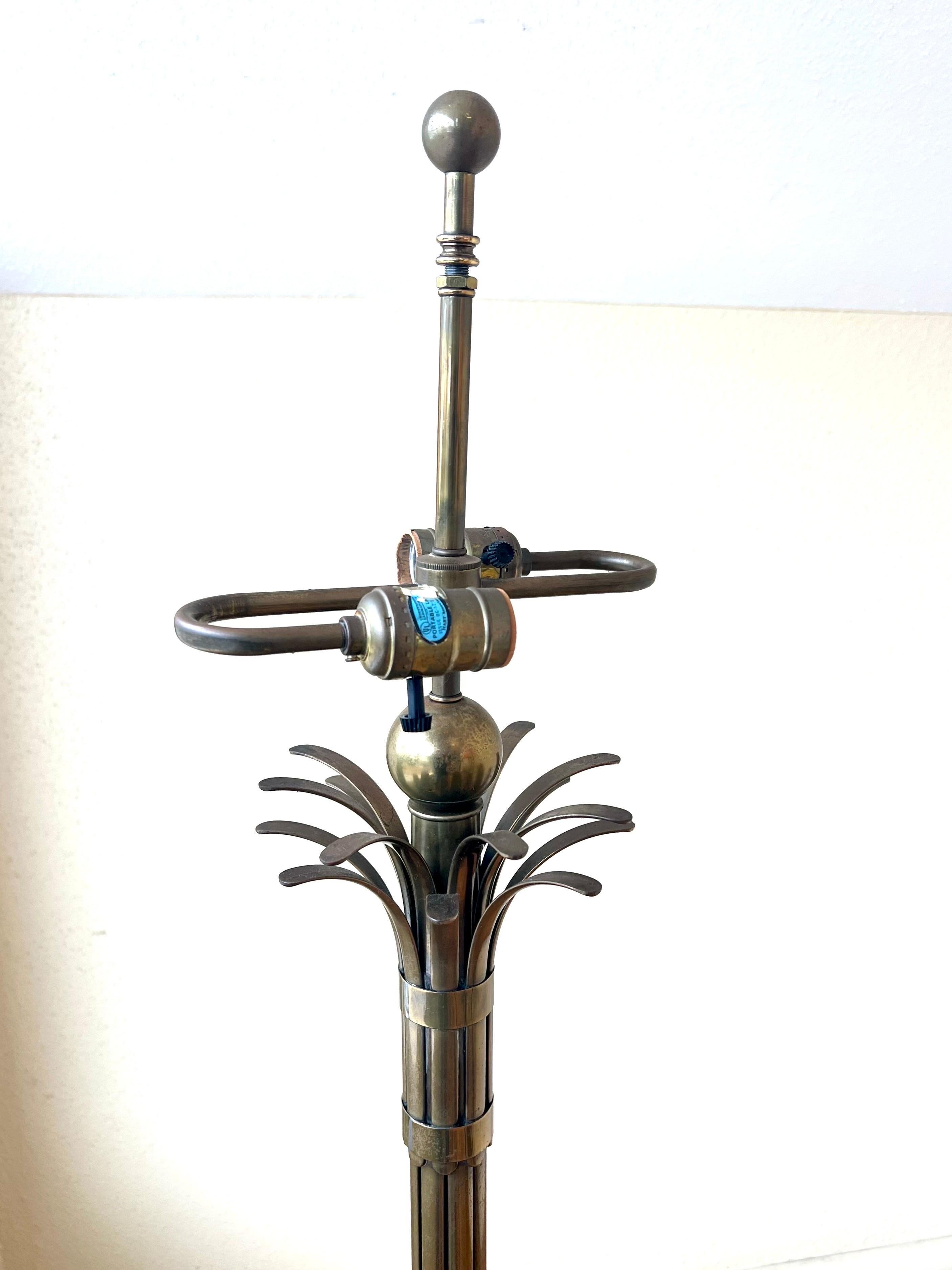 20th Century Majestic Patinated Brass Art Deco Palm Floor Lamp  For Sale