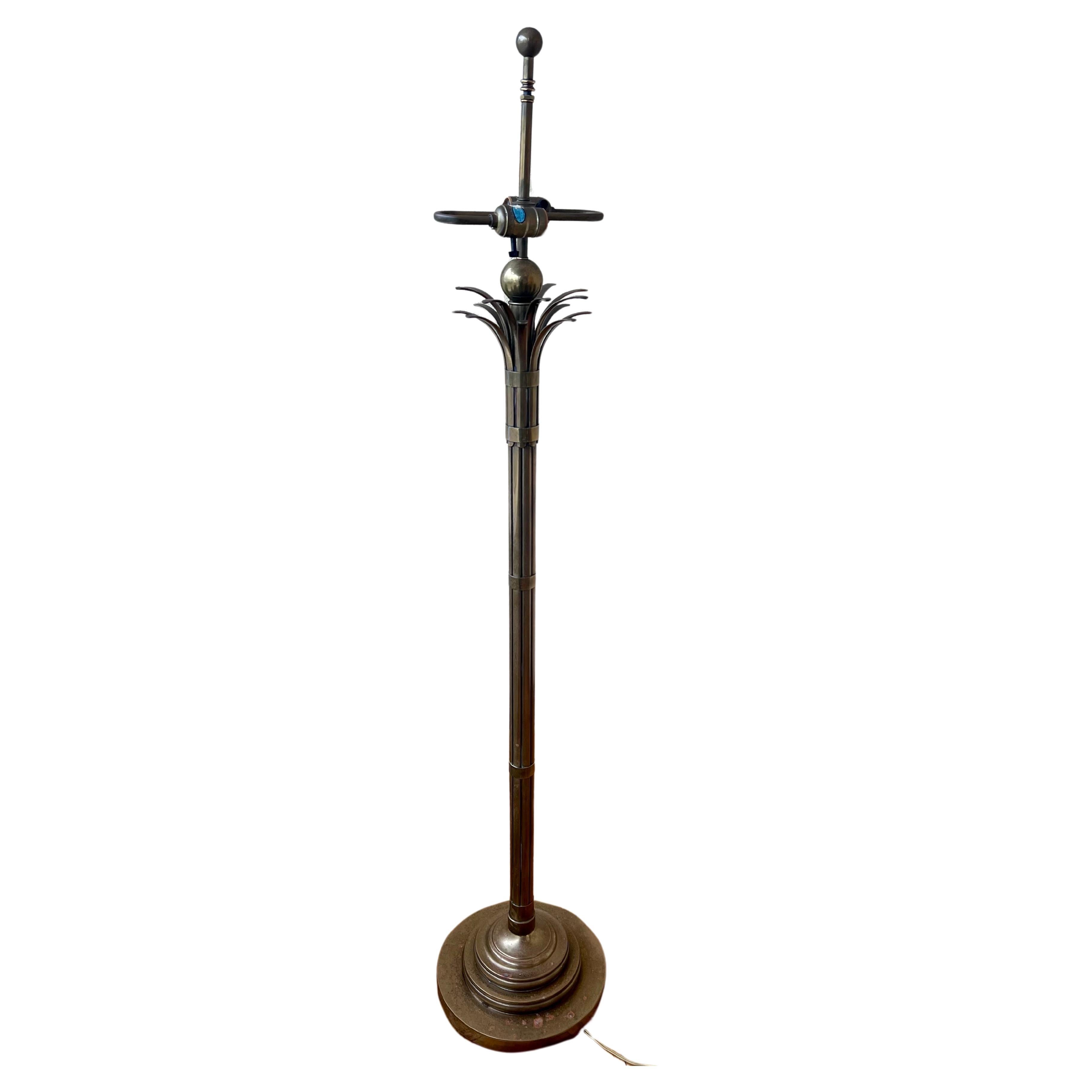 Majestic Patinated Brass Art Deco Palm Floor Lamp 