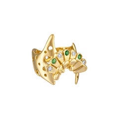 Majestic Peacock Sculptural 18K Gold Ring with Diamonds and Tsavorites