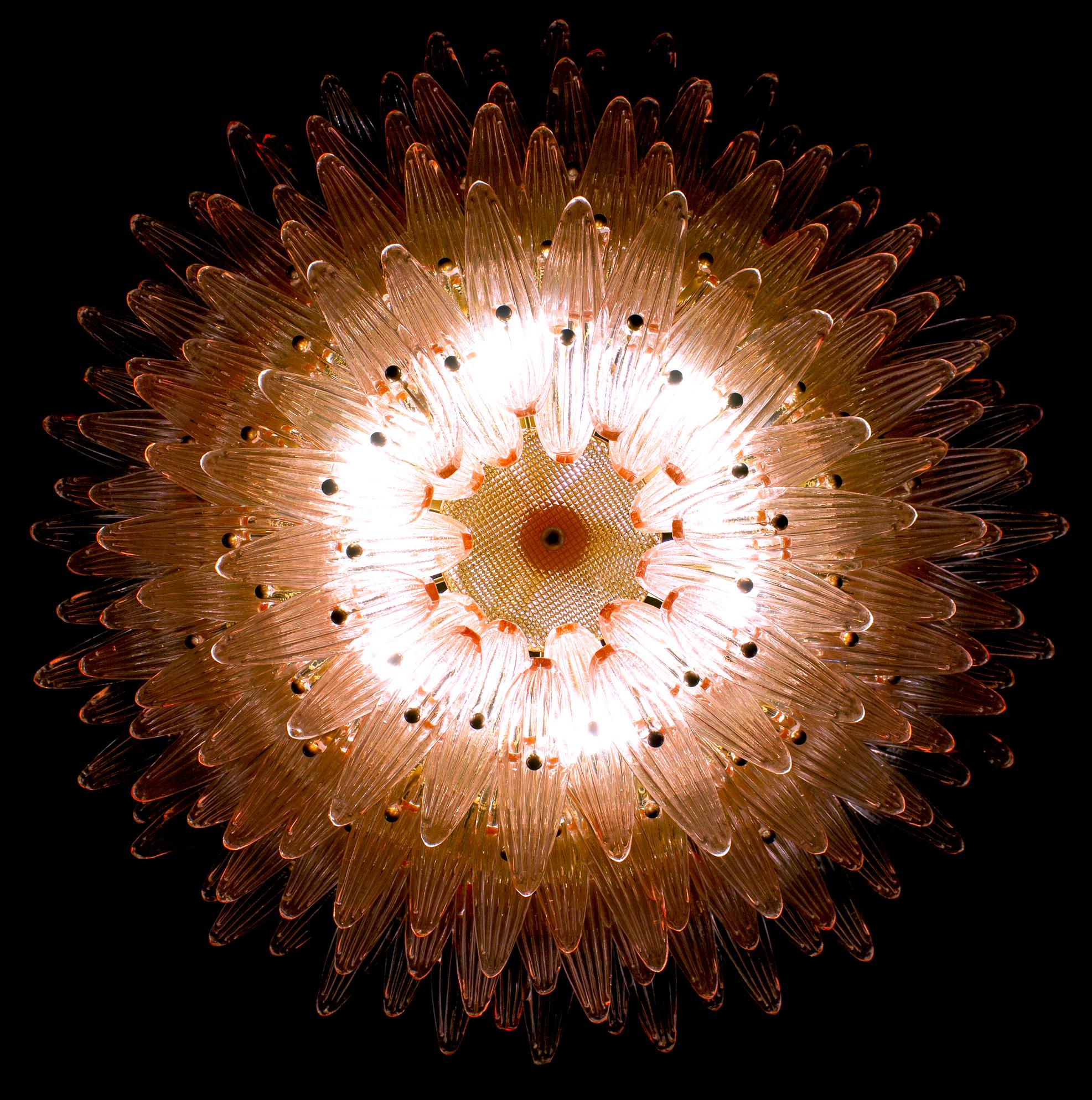 Majestic Pink Murano Palmette Chandelier For Sale 6