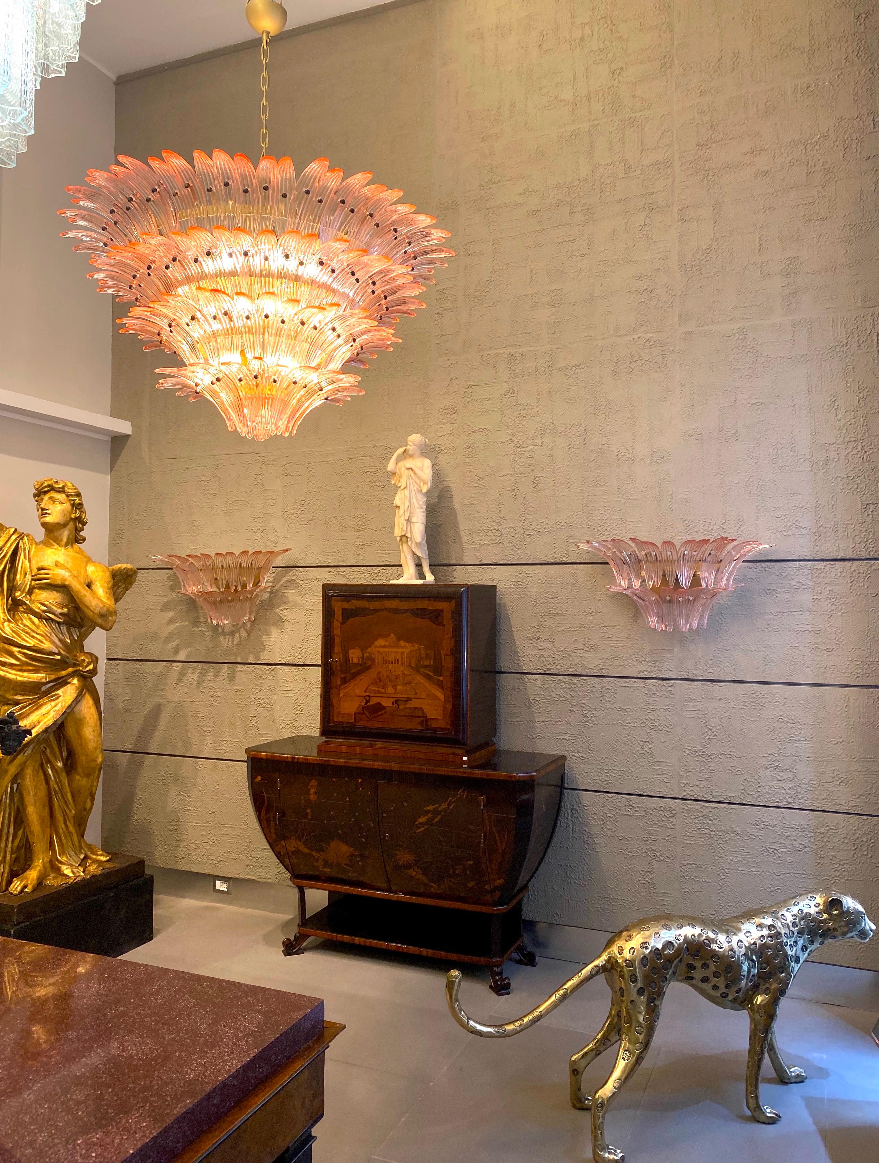 Mid-Century Modern Majestic Pink Murano Palmette Chandelier For Sale