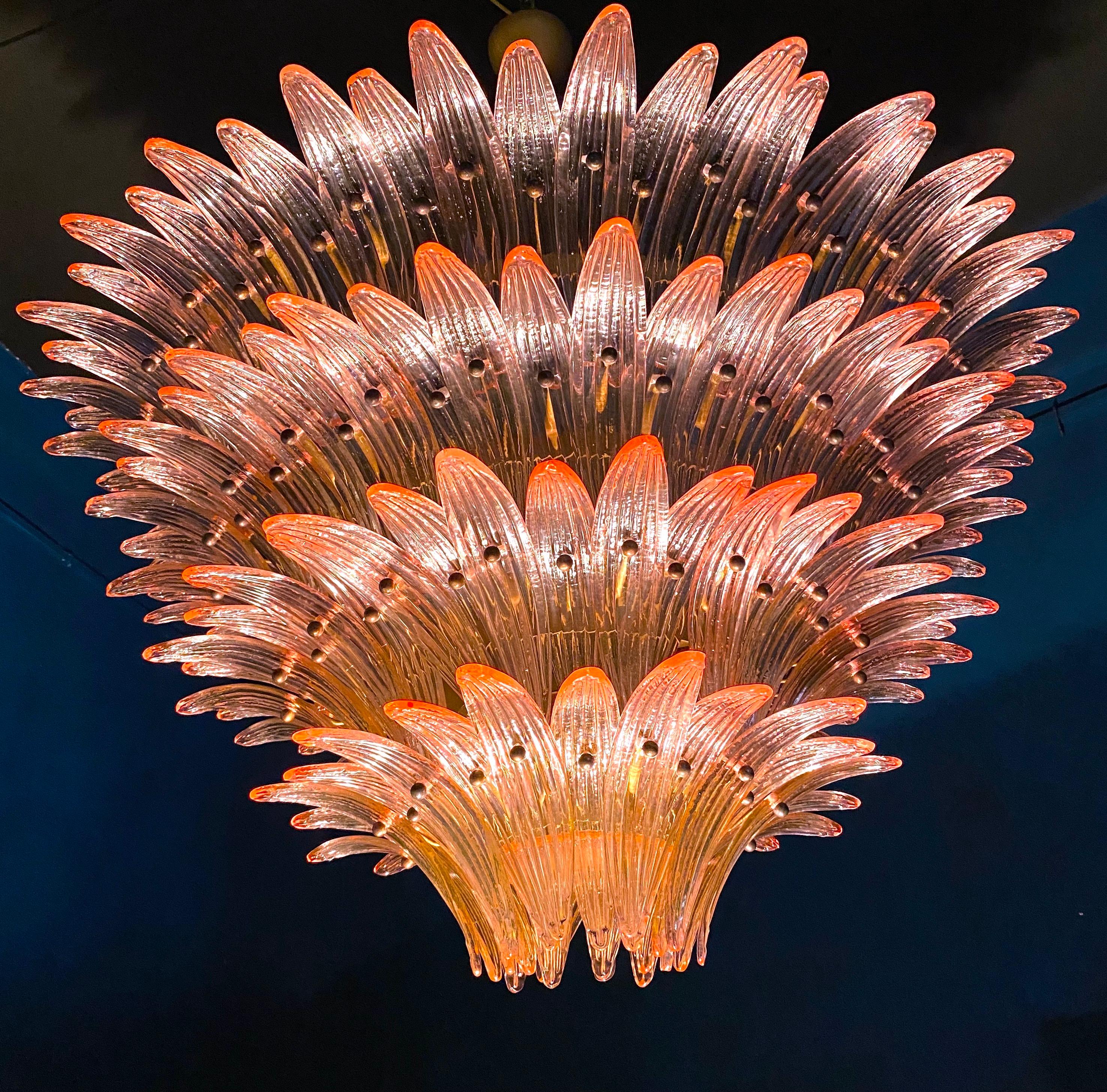 Italian Majestic Pink Murano Palmette Chandelier For Sale