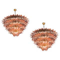 Majestätischer rosa Murano- Palmette-Kronleuchter