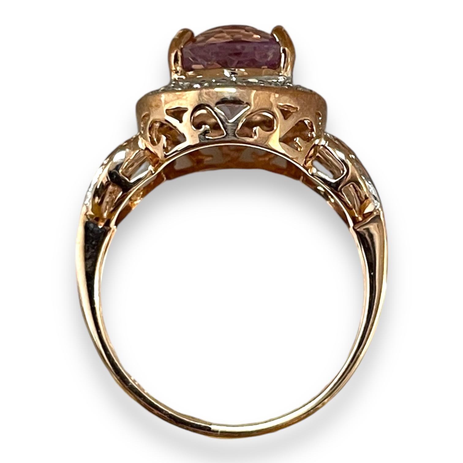 Modern Majestic Pink Sapphire and Diamond Halo Ring in Solid Rose Gold Size 6 For Sale