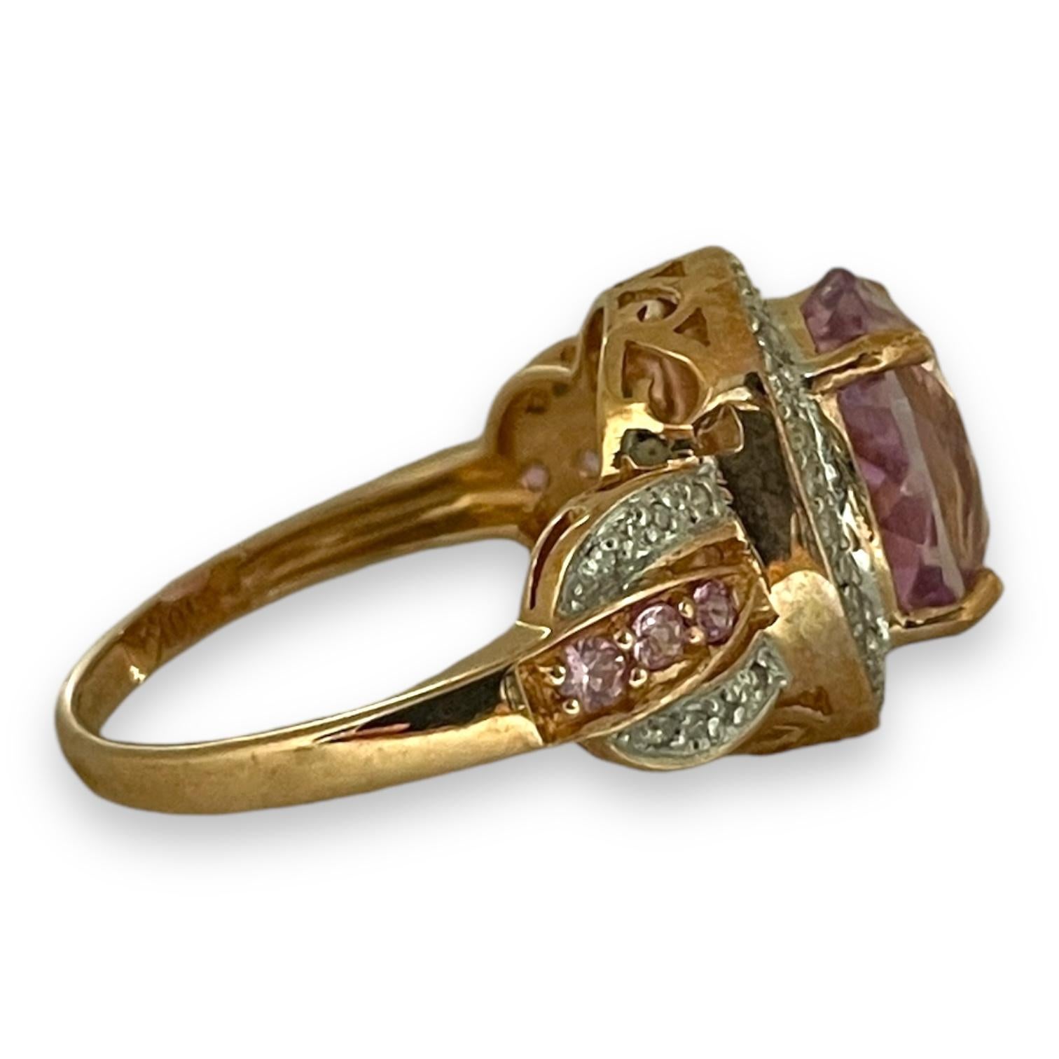 Cushion Cut Majestic Pink Sapphire and Diamond Halo Ring in Solid Rose Gold Size 6 For Sale