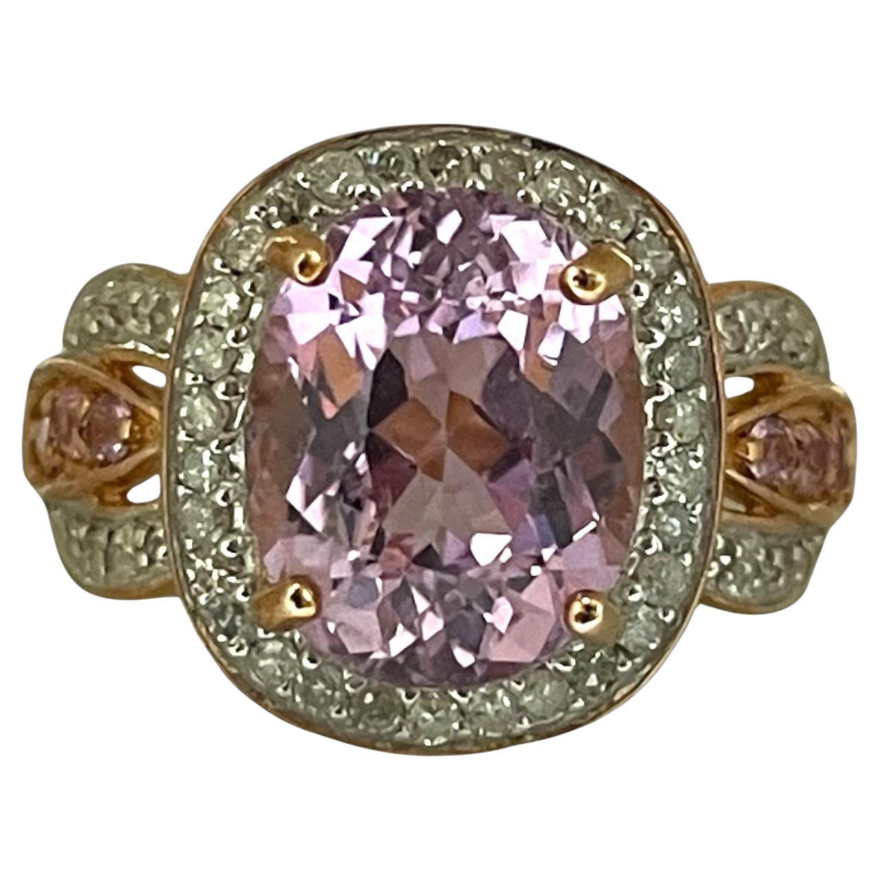 Majestic Halo-Ring aus massivem Roségold mit rosa Saphiren und Diamanten, Größe 6