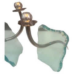 Majestic Postmodern Brutalist Glass & Stainless Steel Pair of Candle Holders