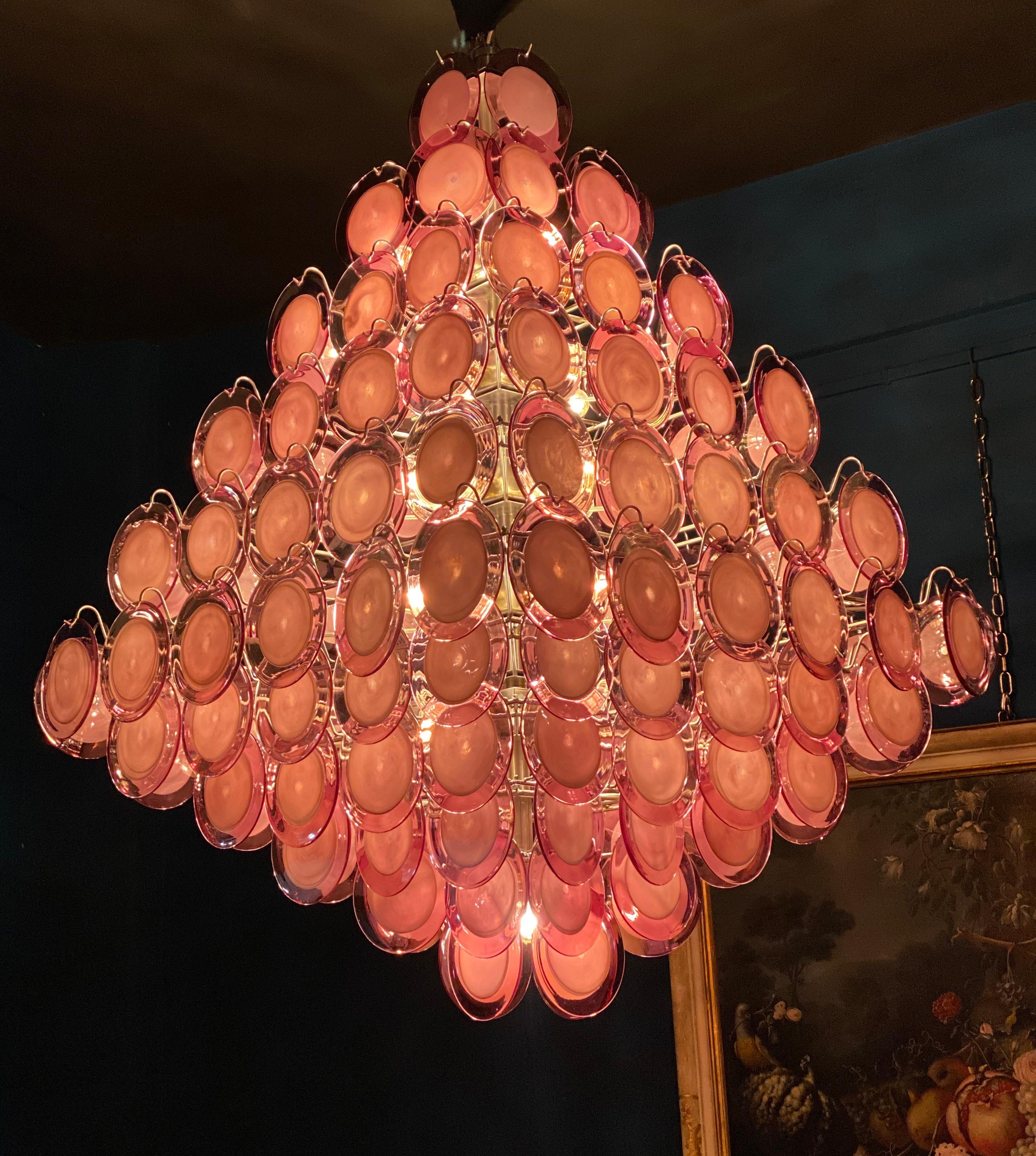 Contemporary Majestic Purple Murano Glass Discs Chandelier For Sale