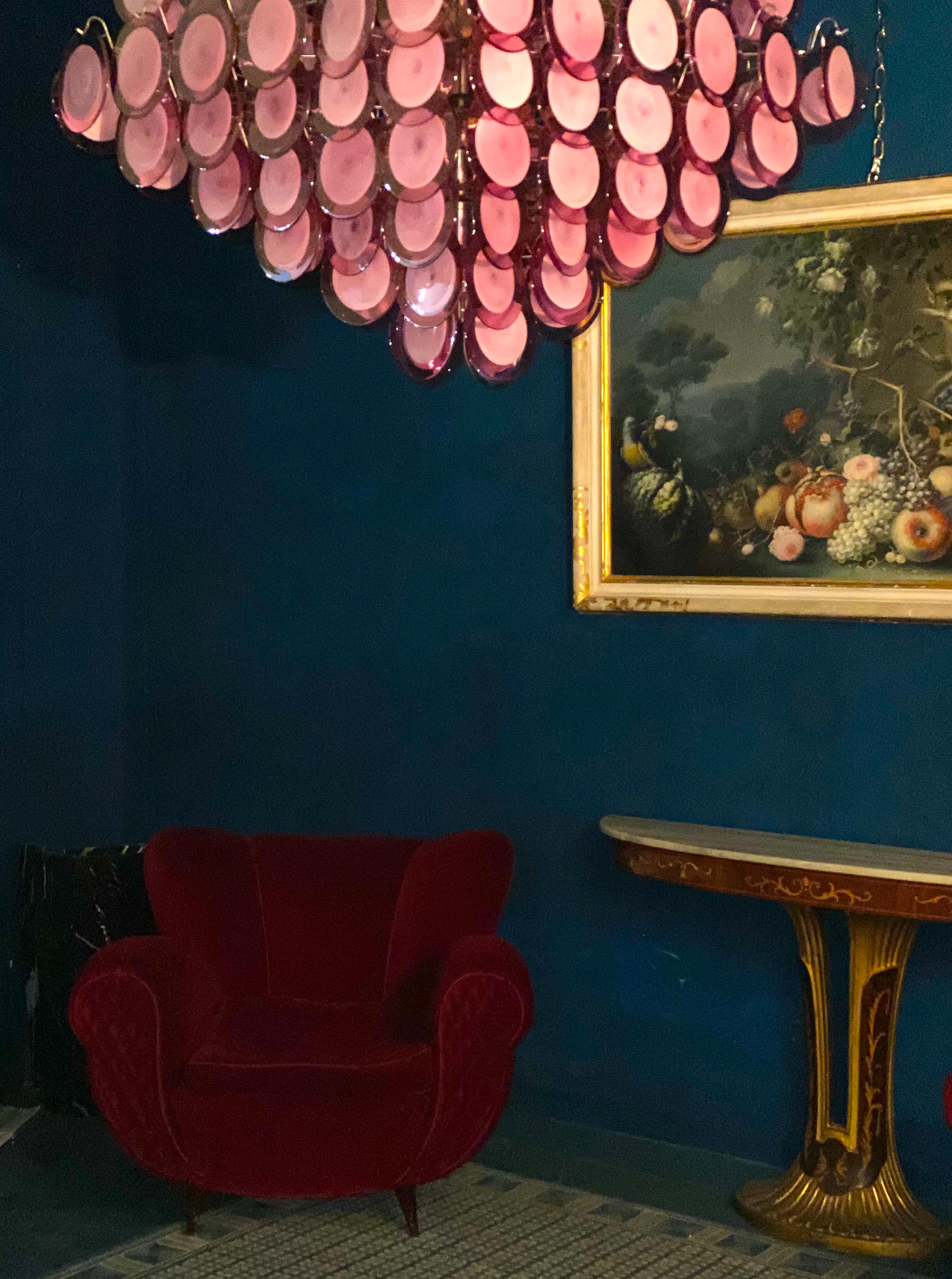 Maestoso lampadario a dischi in vetro di Murano viola in vendita 2