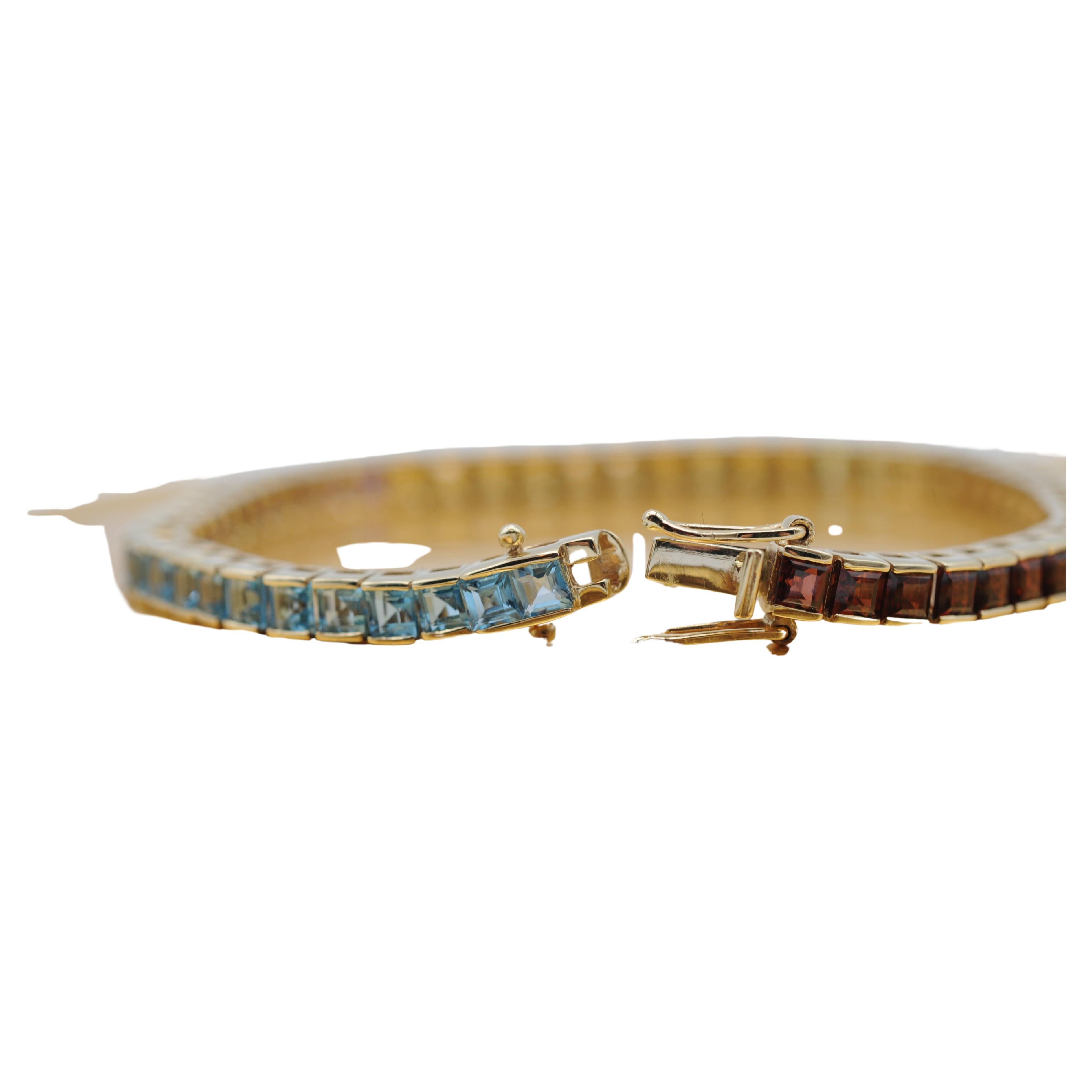 Majestueux bracelet tennis arc-en-ciel avec pierres précieuses en or jaune 14 carats  en vente 4