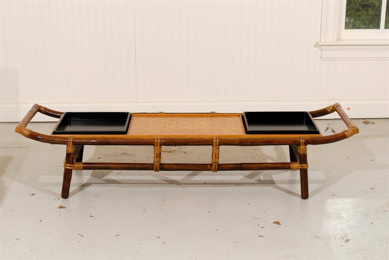 Cane Majestic Restored Pagoda Coffee Table or Bench by John Wisner, circa 1954 For Sale