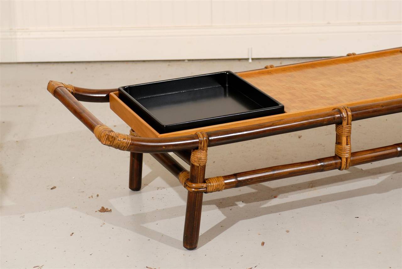 Cane Majestic Restored Pagoda Coffee Table or Bench by John Wisner, circa 1954 For Sale