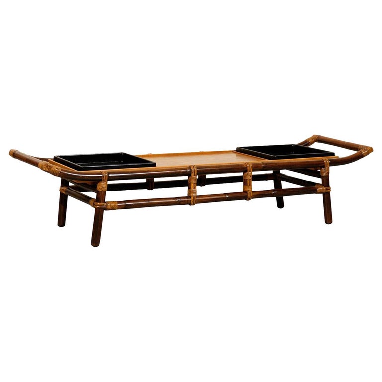 Majestic Restored Pagoda Coffee Table or Bench by John Wisner, circa 1954 For Sale