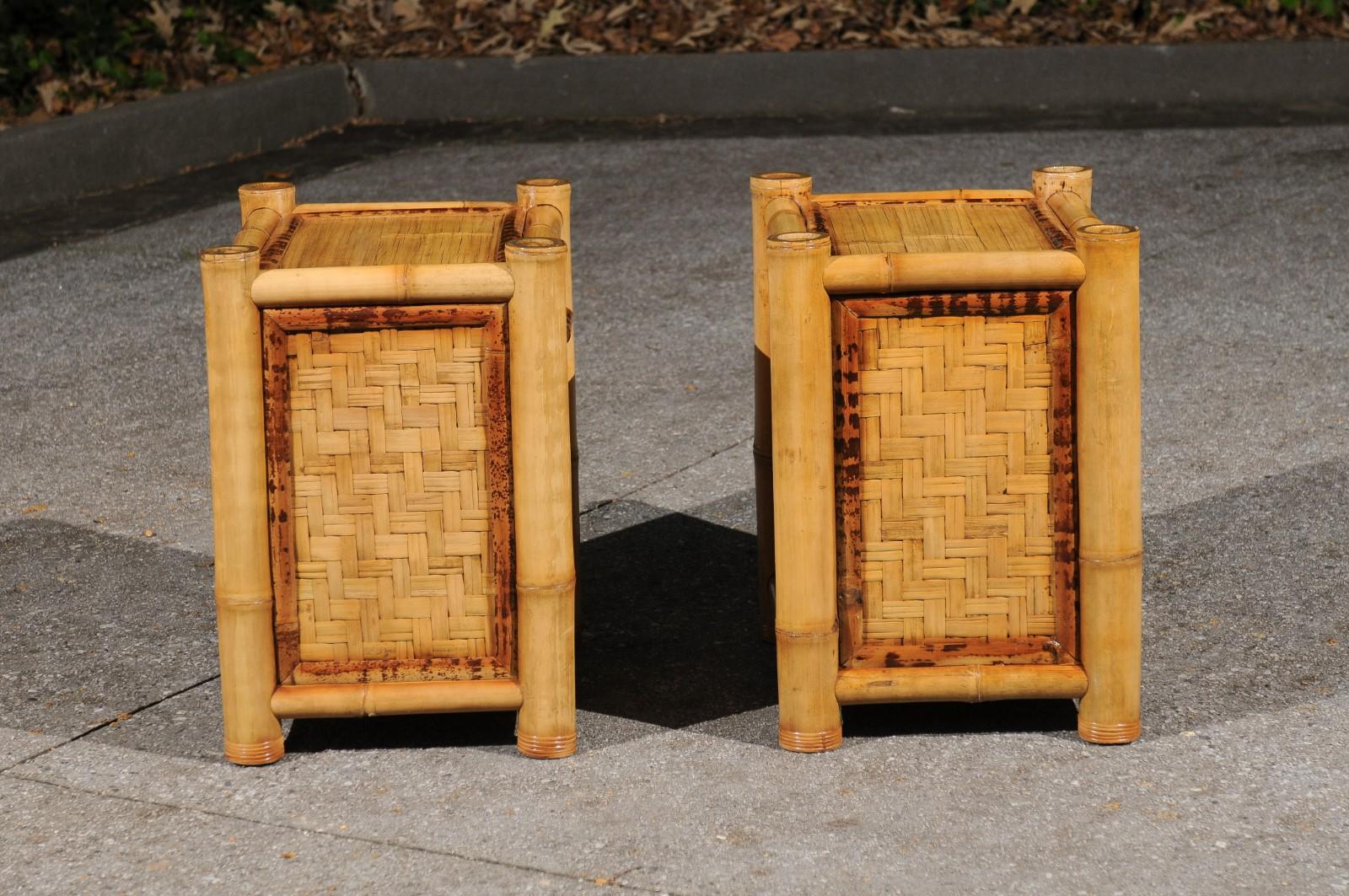 Majestic Restored Pair of Bamboo Pagoda Small Chests by Budji Layug, circa 1980 In Excellent Condition For Sale In Atlanta, GA