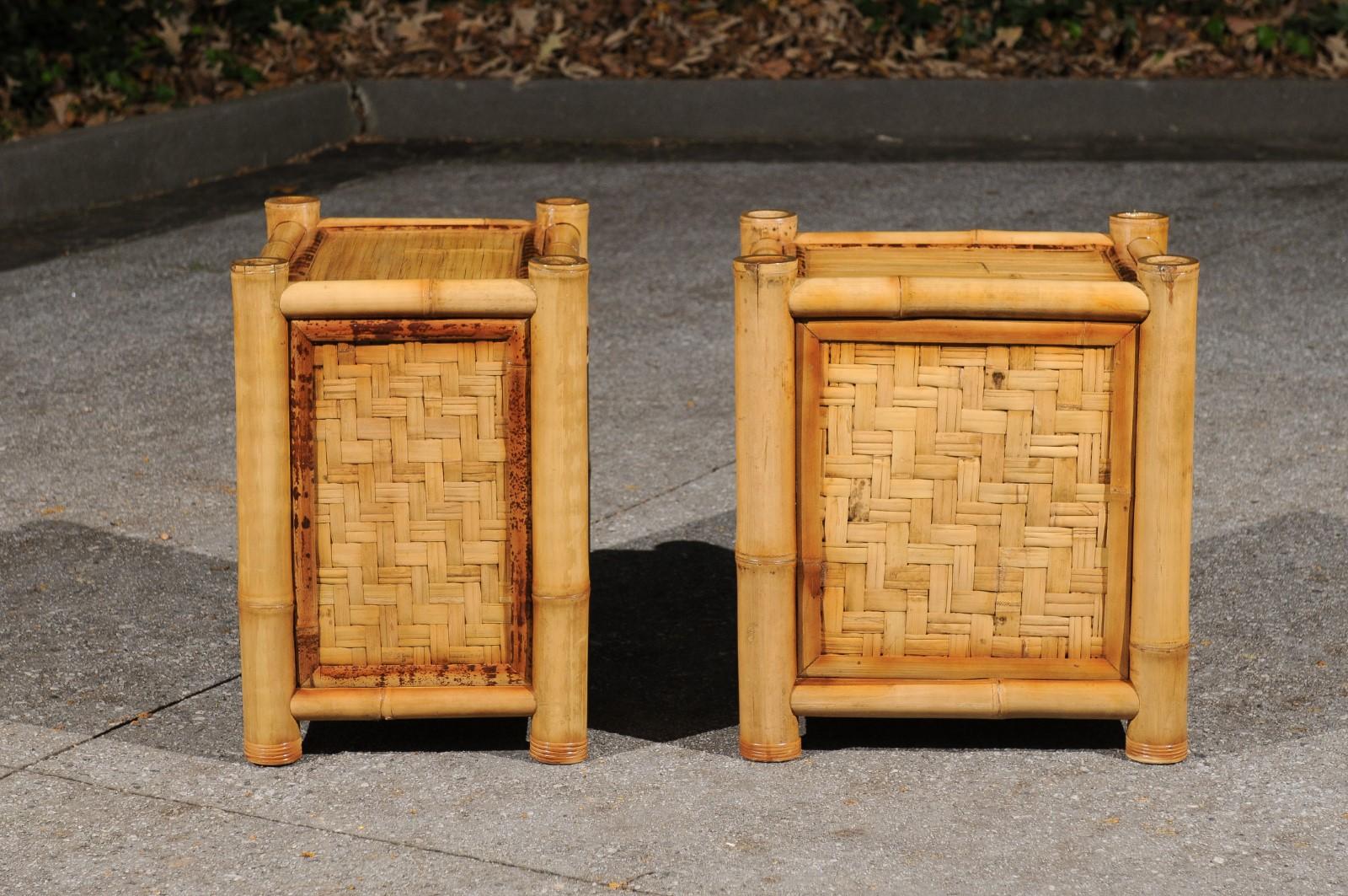 Late 20th Century Majestic Restored Pair of Bamboo Pagoda Small Chests by Budji Layug, circa 1980 For Sale