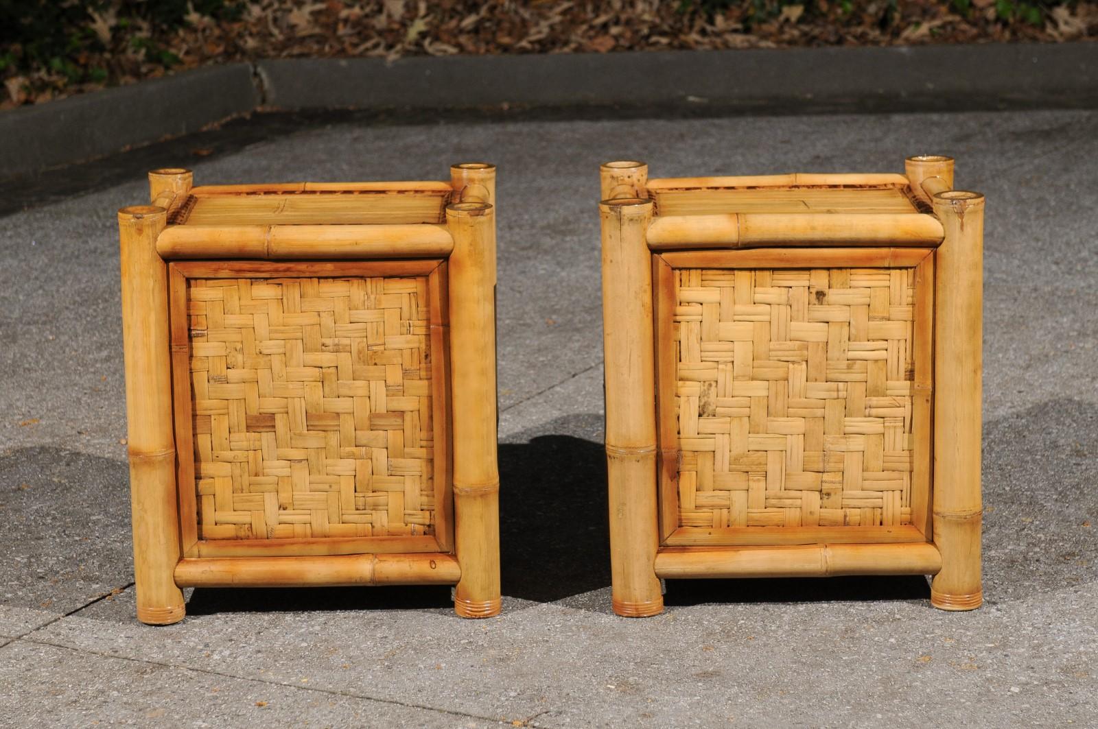 Majestic Restored Pair of Bamboo Pagoda Small Chests by Budji Layug, circa 1980 For Sale 1